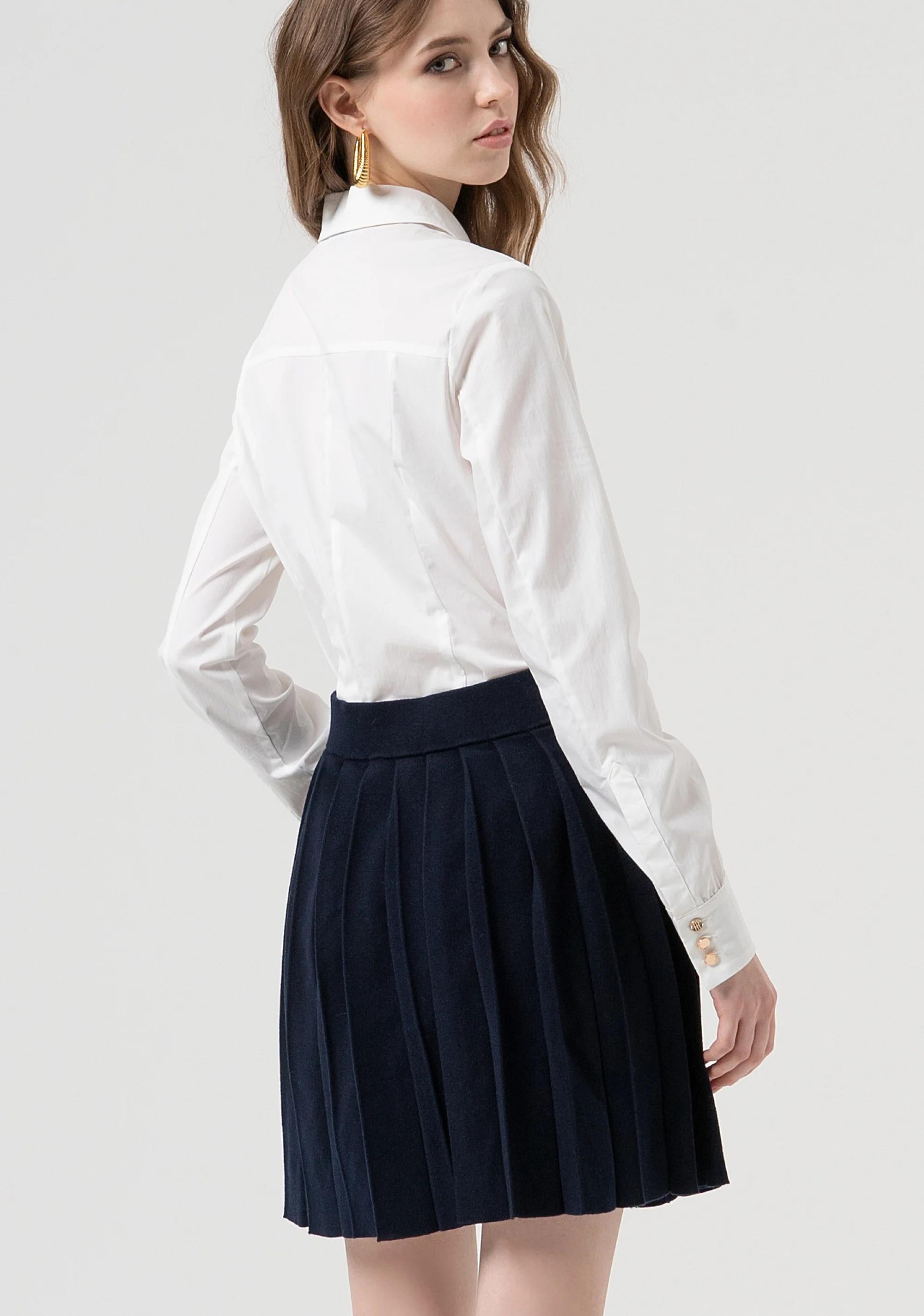 Fracomina Gonna flare mini in maglia plissettata dark blue cream FR25WG4008K45601 968 FRACOMINA 