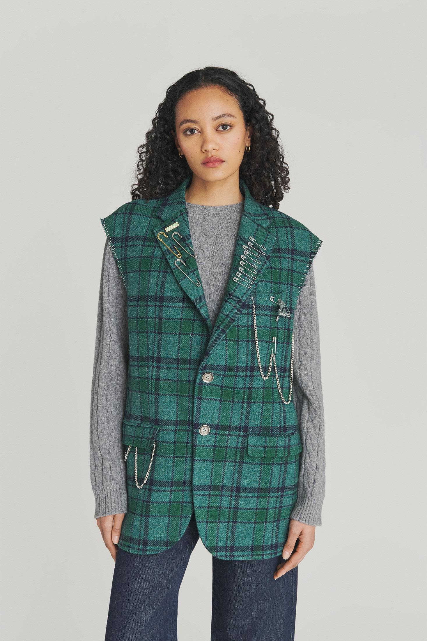 GILET IN LANA A QUADRI CON PINS RND90214CQ15XXXX C0611 ROY ROGER'S 