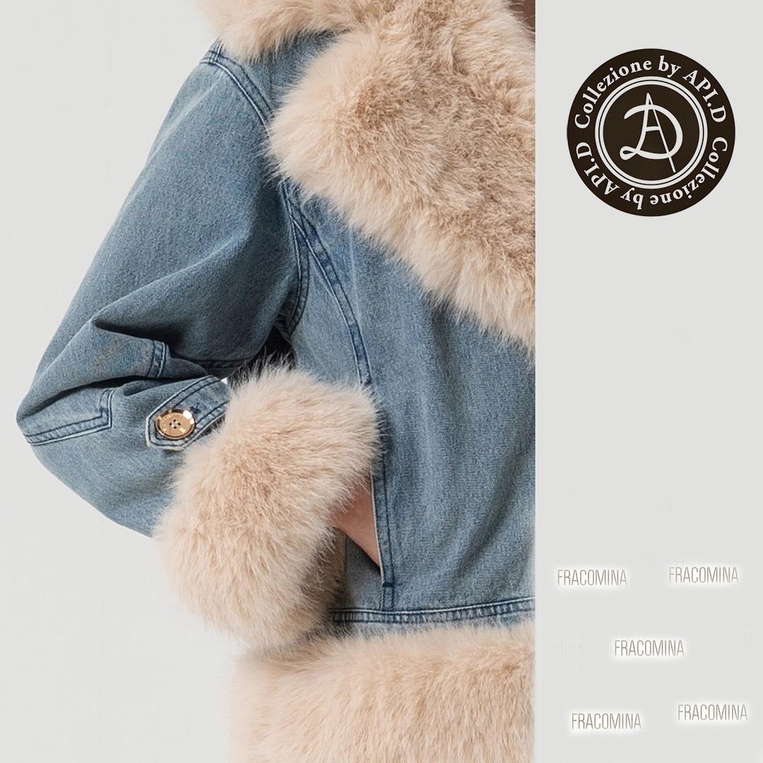 Fracomina Giacca corta in finta pelliccia di jeans Vintage Wash FP25WJ4010D40904 337 FRACOMINA 
