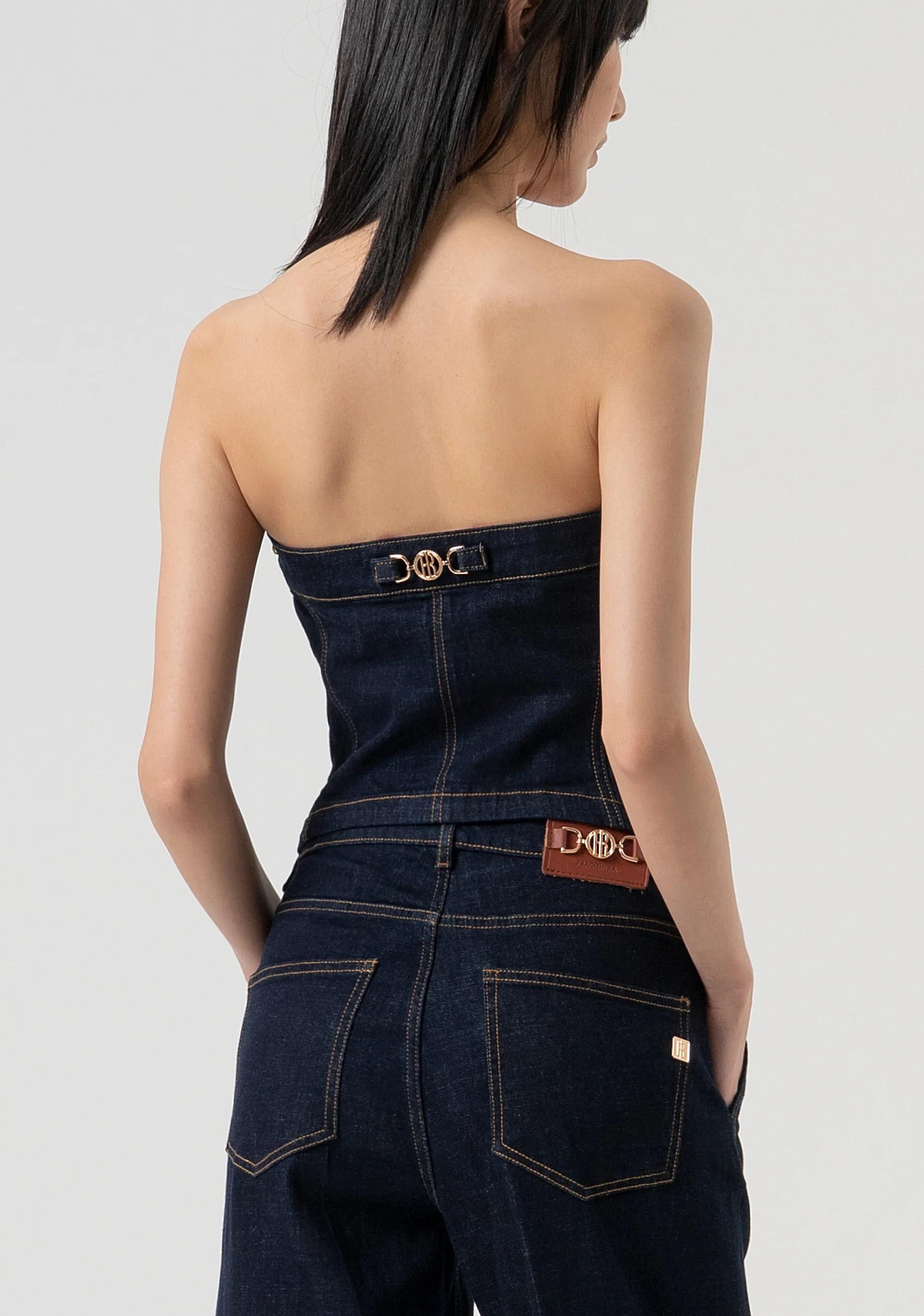 Fracomina Top senza maniche modello bustier in denim con lavaggio raw FP25WJ5007D40193 L23 FRACOMINA 