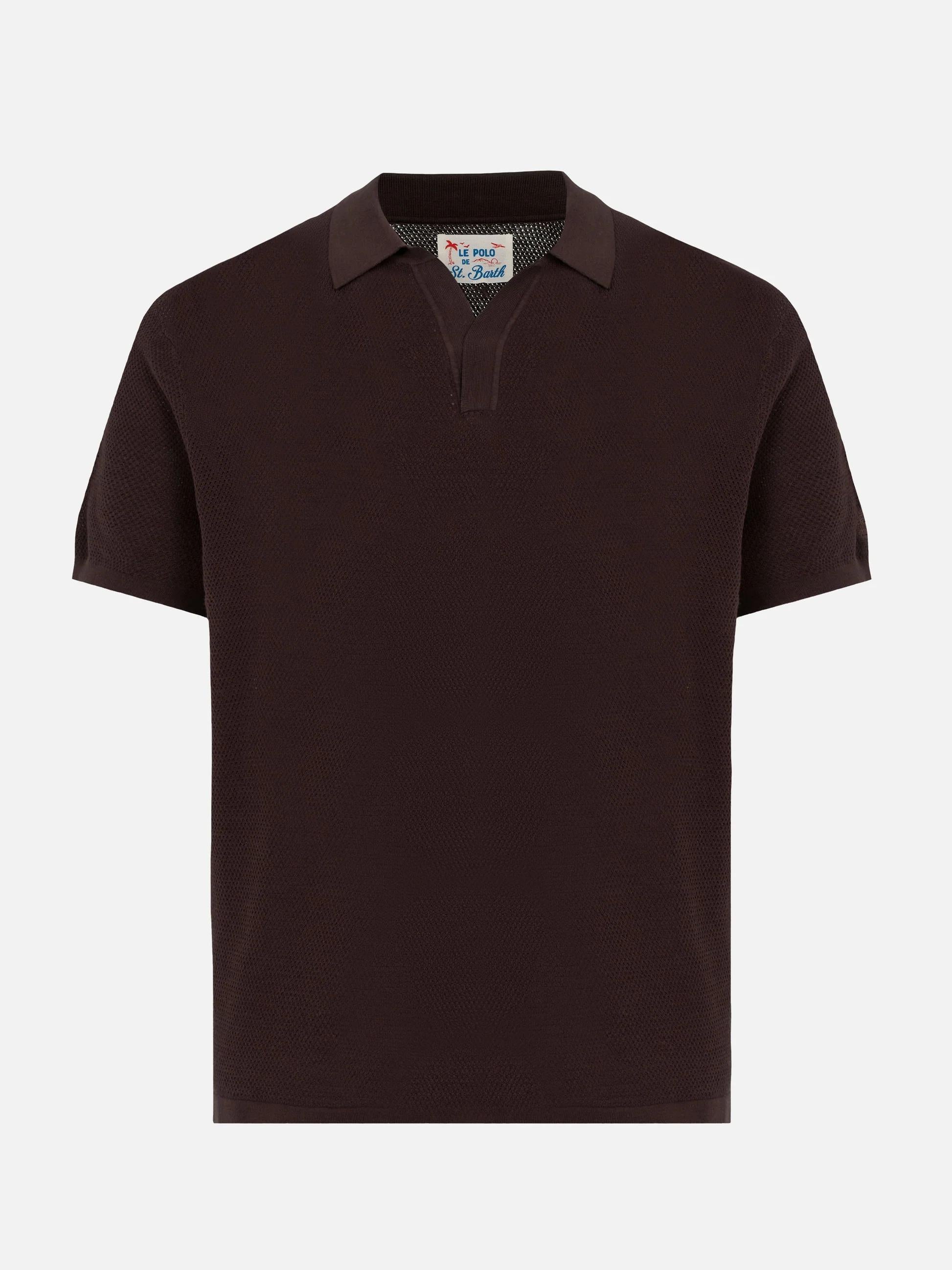 Polo Sloan senza bottoni in maglia a rete marrone SLO0009 00098L MC2 SAINT BARTH 