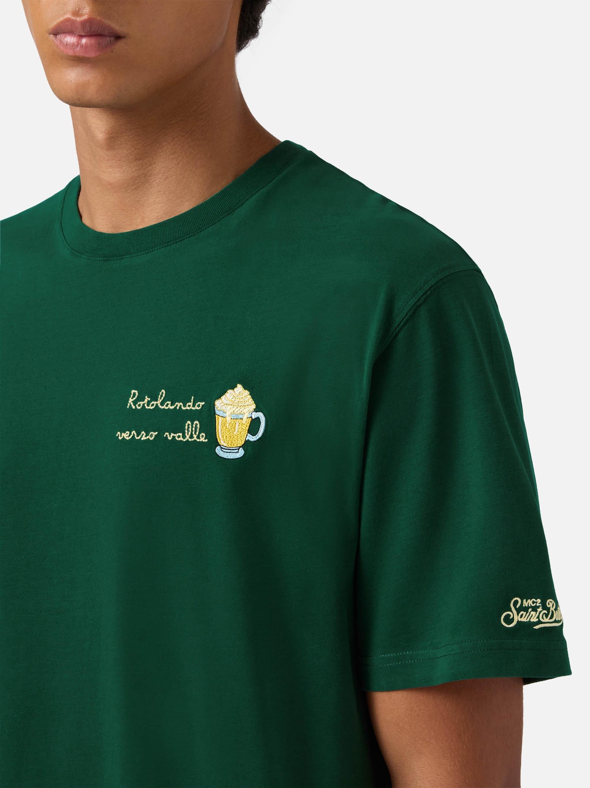 T-shirt Arnott warm touch in cotone verde con ricamo Rotolando verso valle ARN0004 03256I MC2 SAINT BARTH 