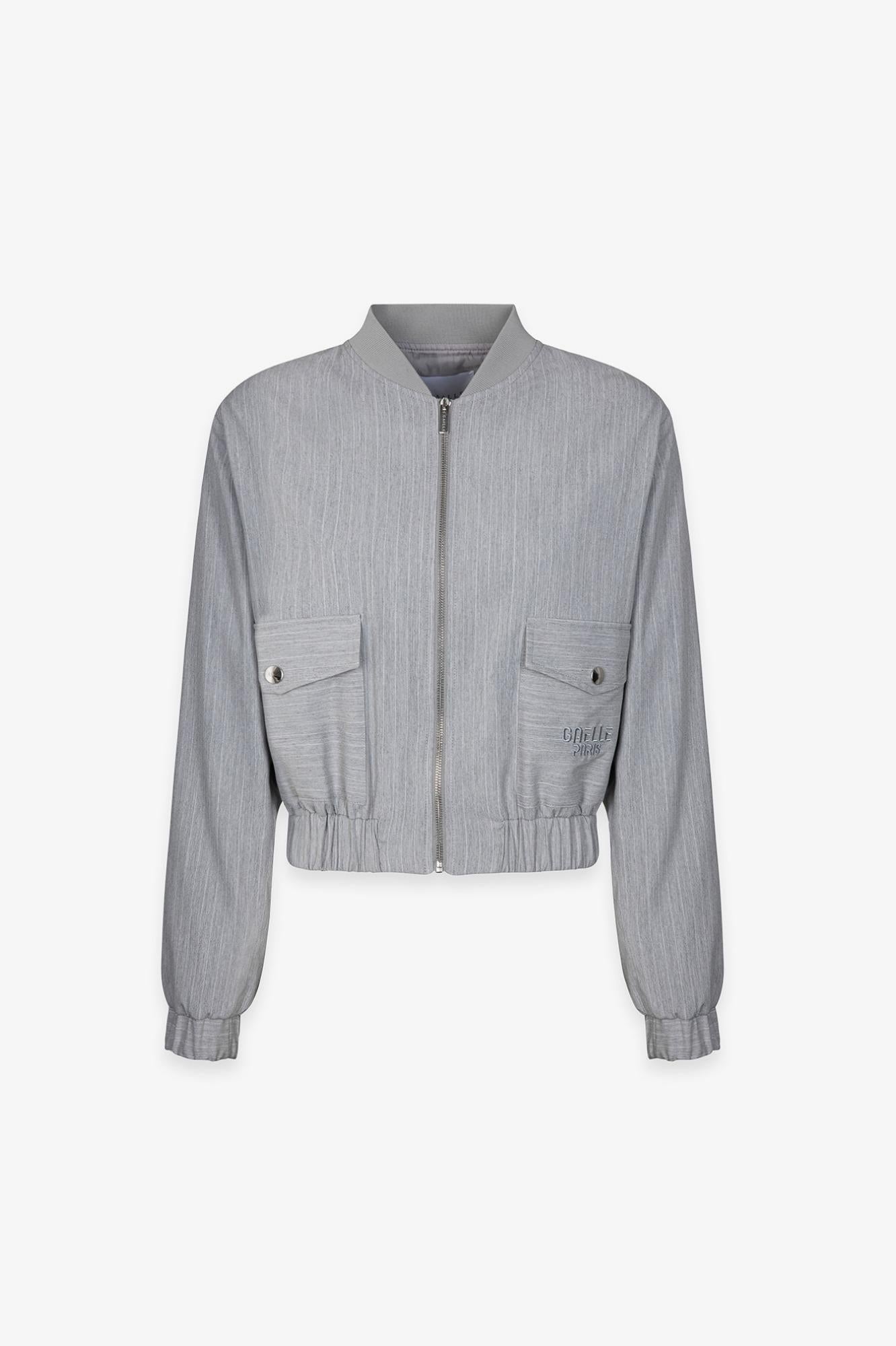 Giubbino Zippato Con Spalline In Gessato Di Poliviscosa  Grigio - Gaëlle Paris GAABW09812-TMTS0256 GR00 GAELLE 