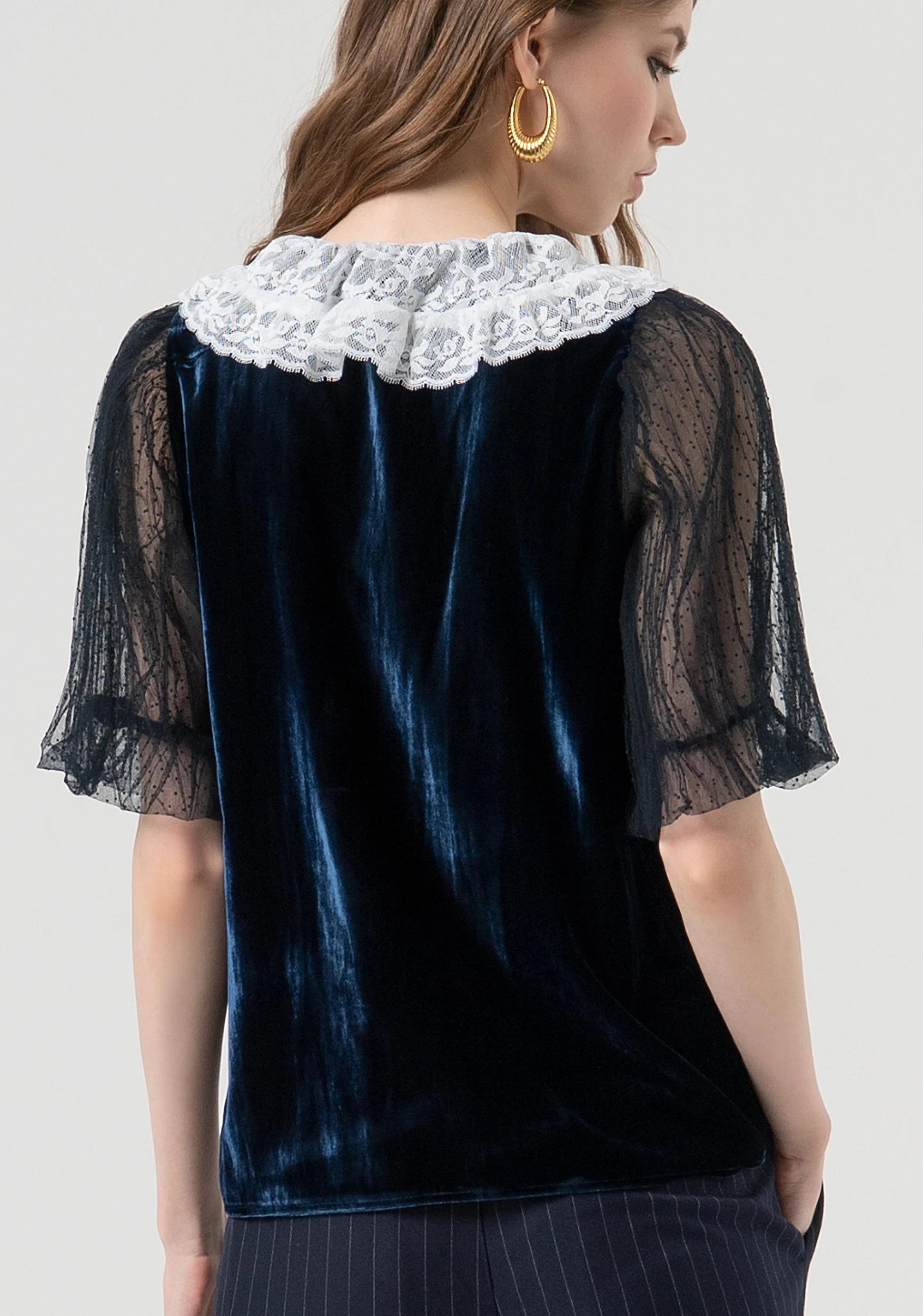 Fracomina Blusa regular in velluto con seta dark blue white FR25WT3037J48701 270 FRACOMINA 