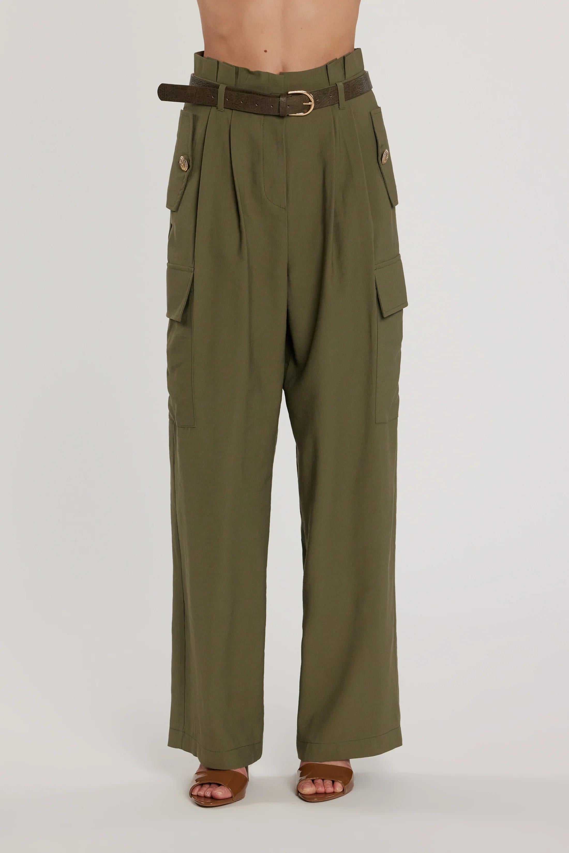 RELISH Pantalone TECTION vita alta con patte più tasconi più cintura CAPULET OLIVE RDP2607303066 1871 RELISH 