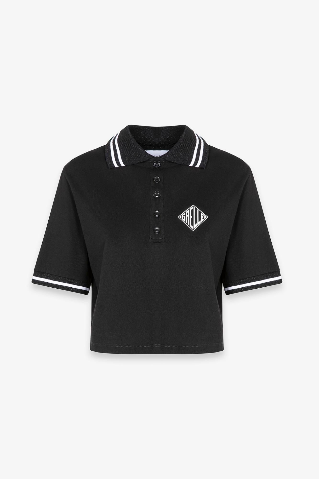 T-Shirt Crop Mezza Manica Con Collo E Abbottonatura A Polo Appl. Termo Lato Cuore  Nero - Gaëlle Paris GAABW09320-PTTS0043 NE01 GAELLE 