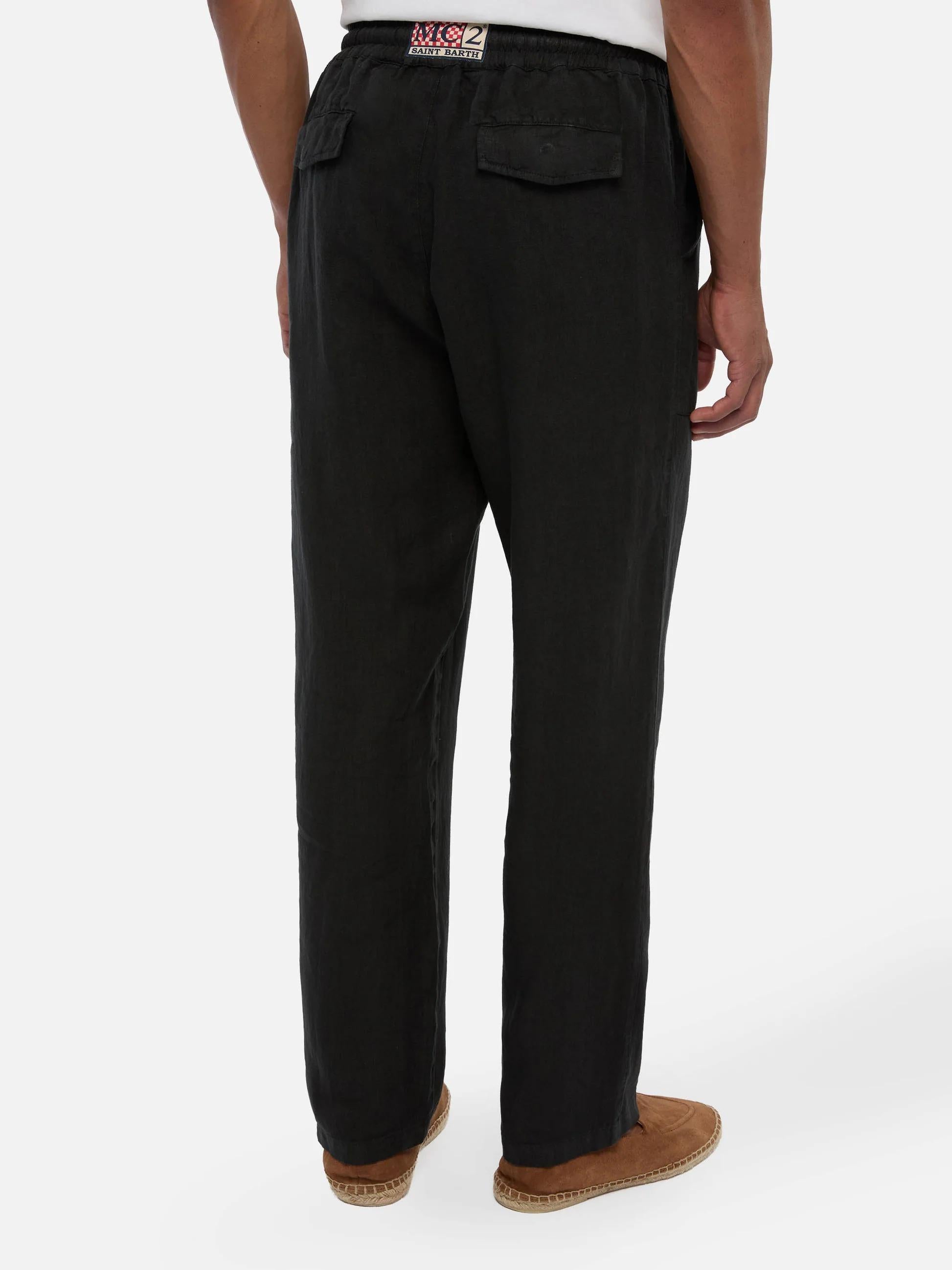 Pantaloni in lino neri Calais con coulisse CAA0001 01137L MC2 SAINT BARTH 
