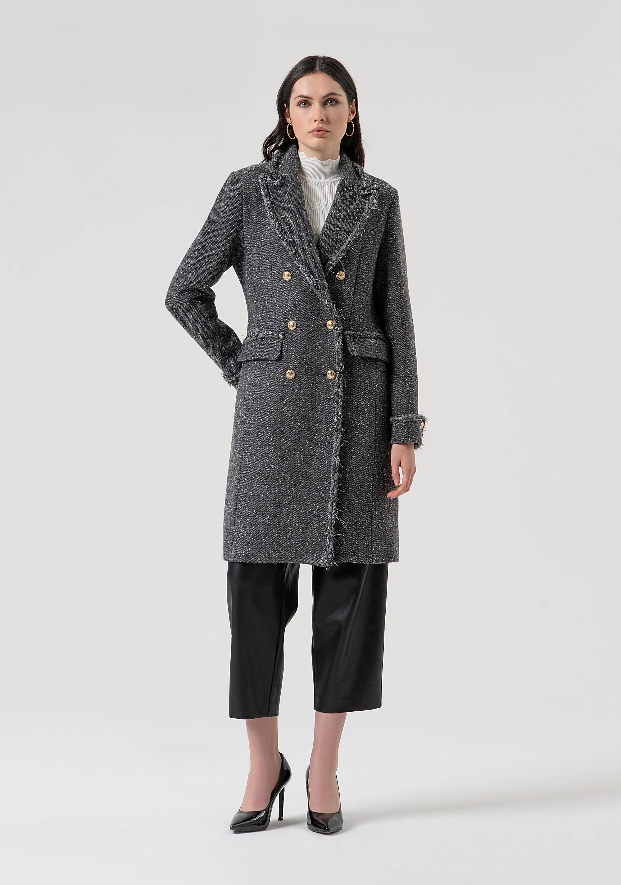 Fracomina Cappotto slim lungo in tweed grey melange FR25WC1008W810J1 159 FRACOMINA 