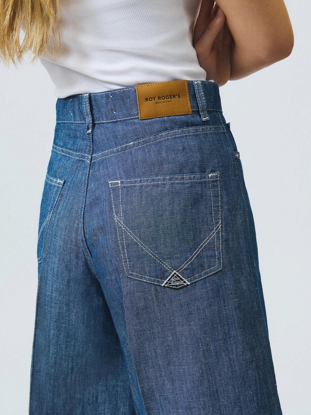 ROY ROGER'S Bermuda billie chambray cotton linen rinse indigo RND90282D7380021 C0090 ROY ROGER'S 