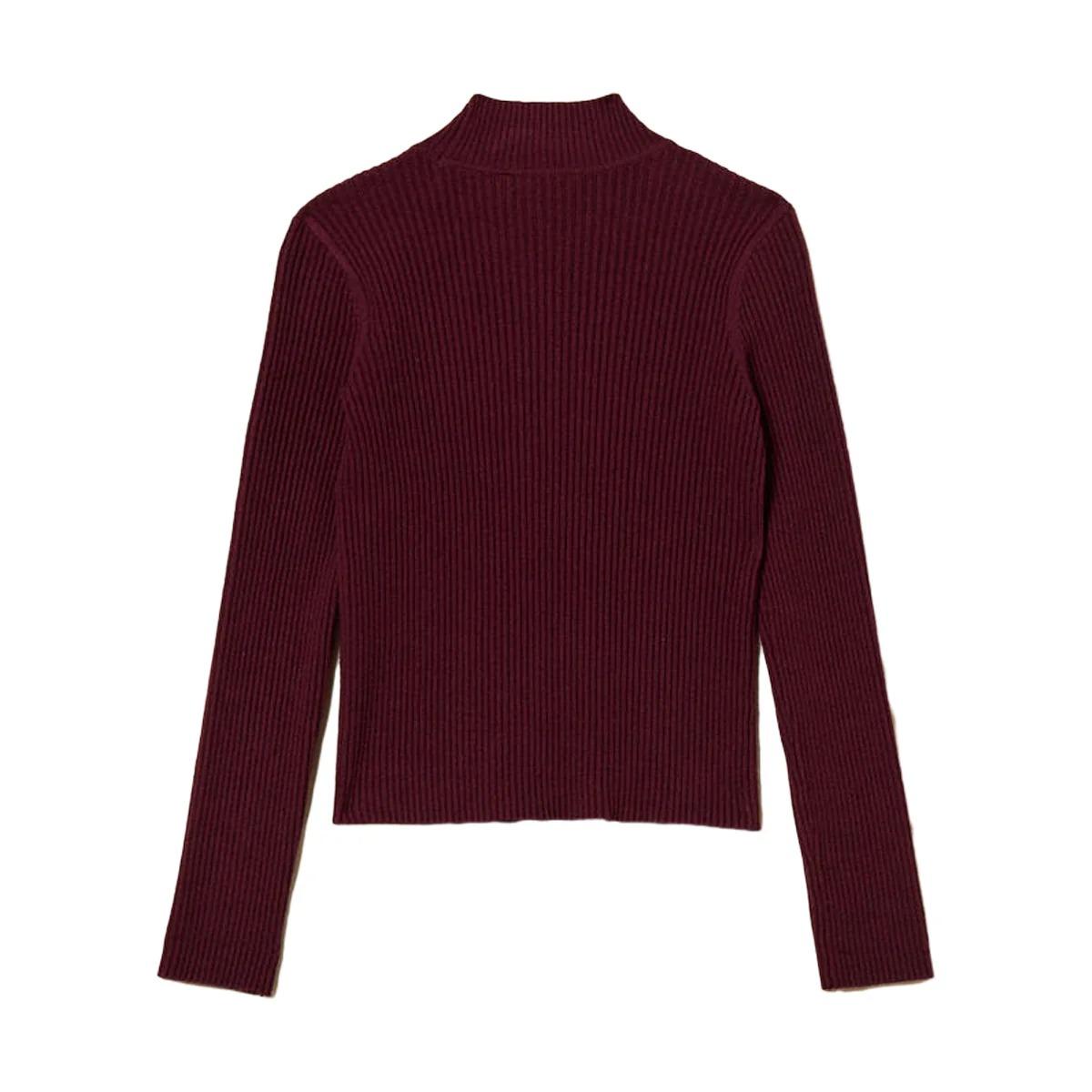 Maglia lupetto a costine con Oval T Burgundy 252GJ3042 04218 TWINSET 