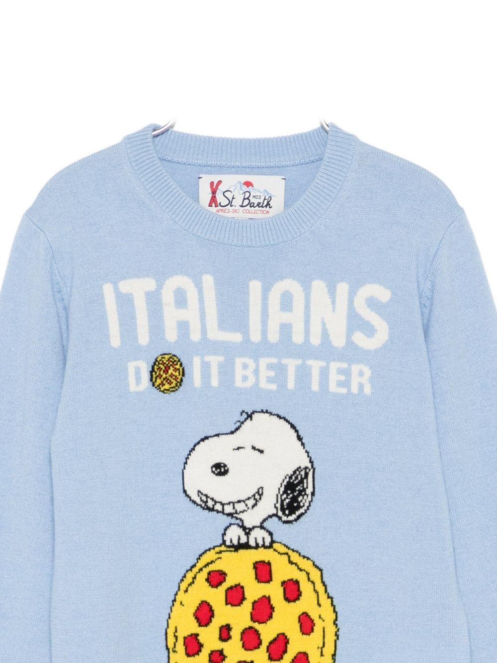 Maglione per bambino MC2 Saint Barth Kids azzurro con ricamo Snoopy e pizza DOU0001 01673I MC2 SAINT BARTH 