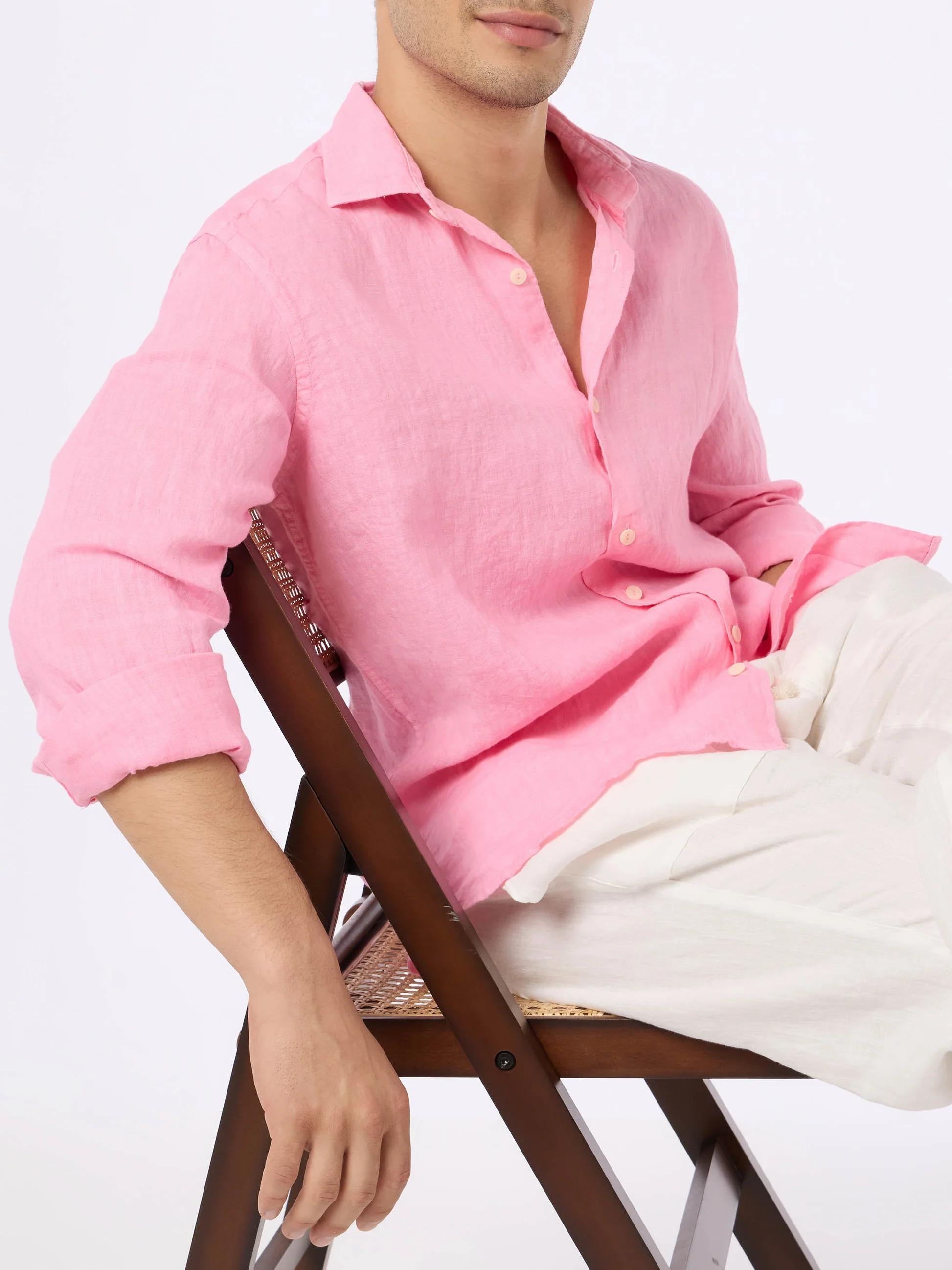 Camicia Pamplona in lino rosa tinta unita PAMP001 00142L MC2 SAINT BARTH 