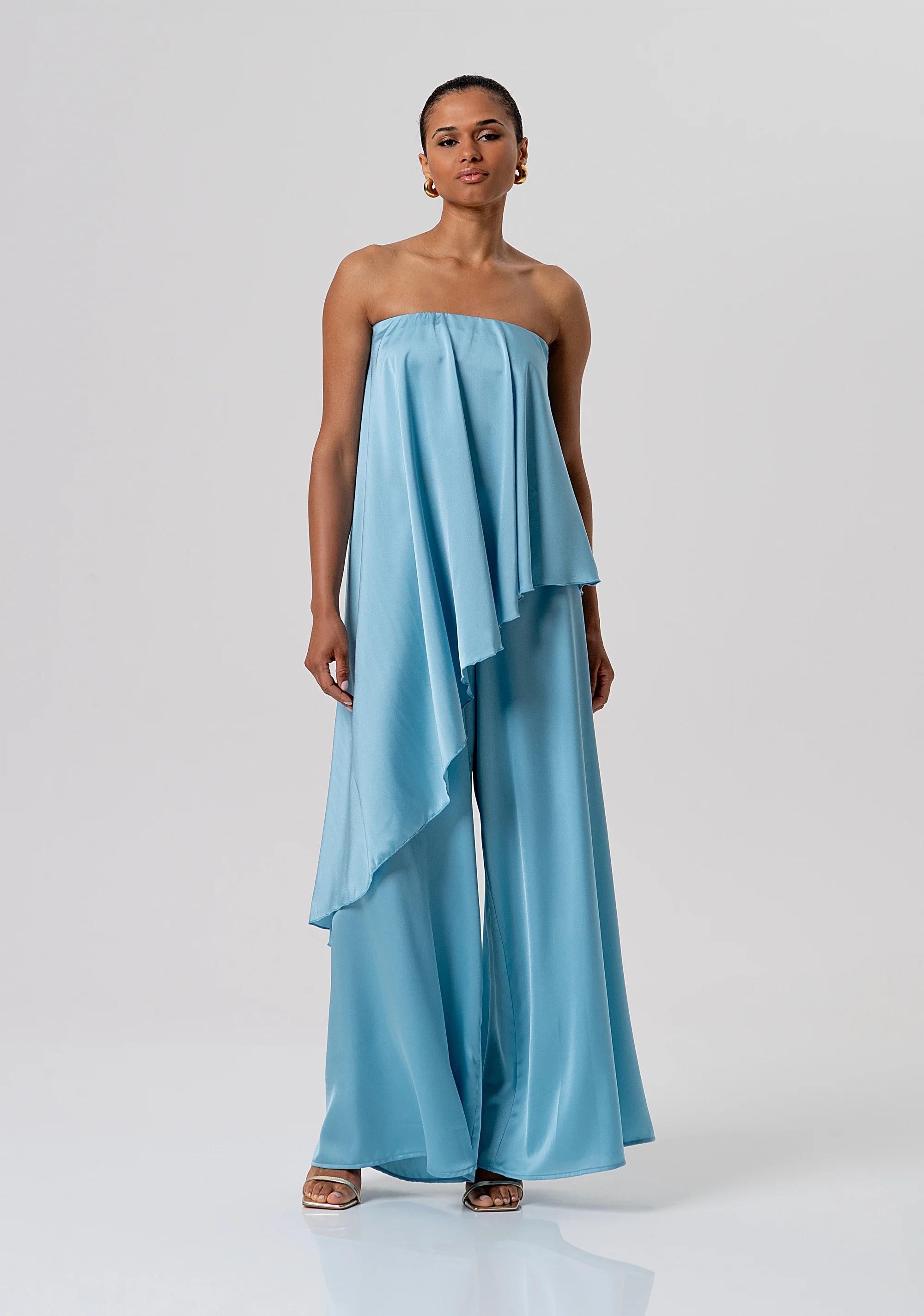 Top senza maniche asimmetrico in raso dusty blue FQ26ST1007W41101 C33 FRACOMINA 