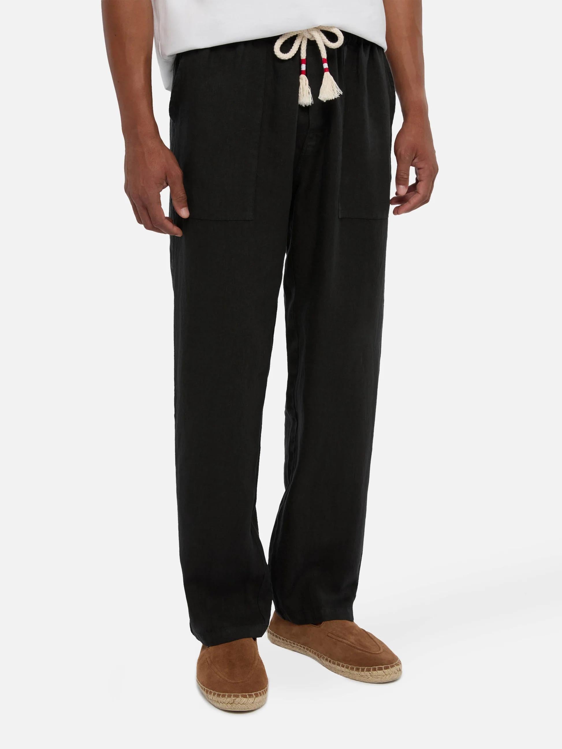 Pantaloni in lino neri Calais con coulisse CAA0001 01137L MC2 SAINT BARTH 