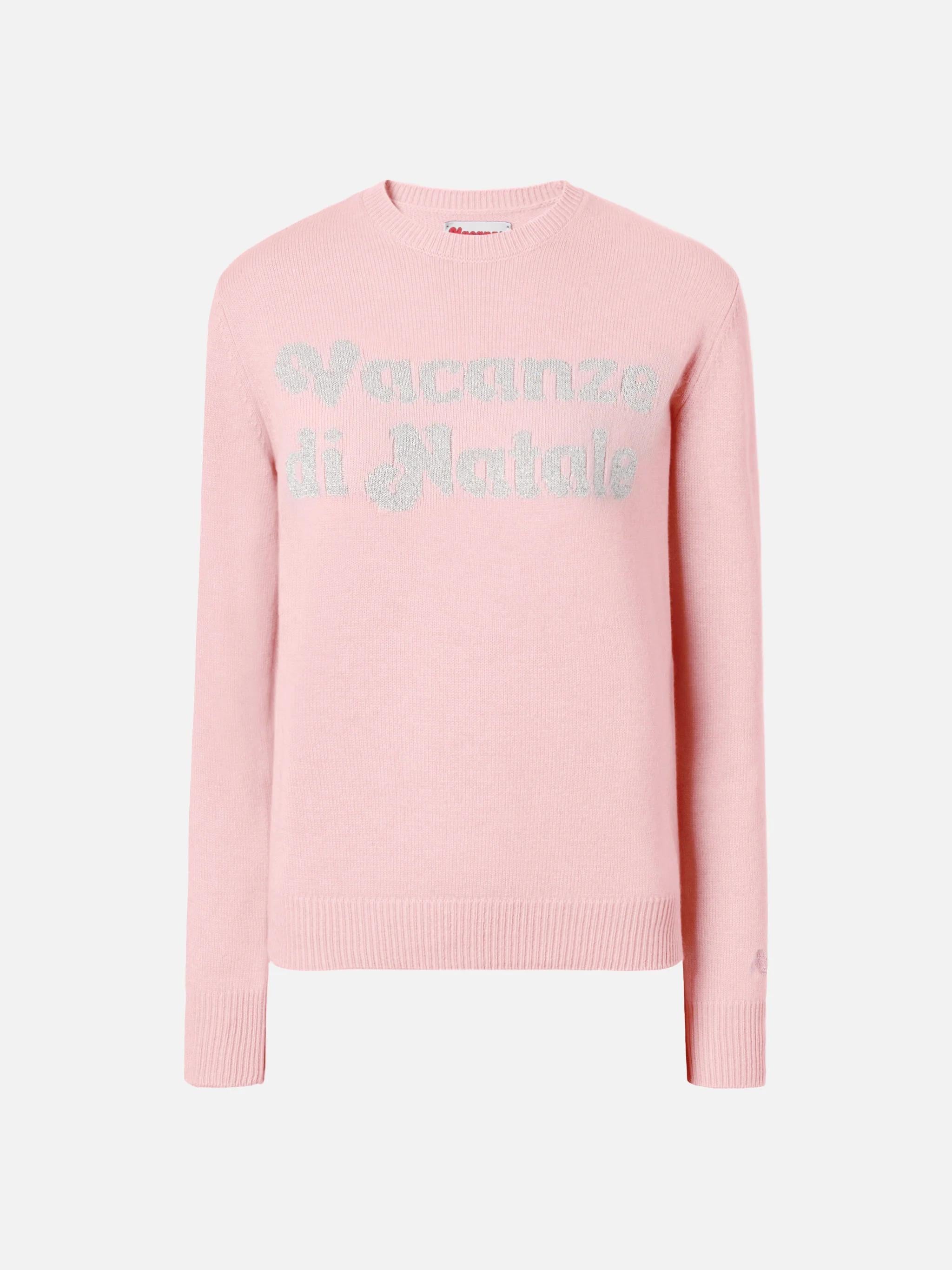 Maglione New Queen in misto cashmere rosa con jacquard lurex Vacanze di Natale | VACANZE DI NATALE SPECIAL EDITION QUE0010 02349I MC2 SAINT BARTH 