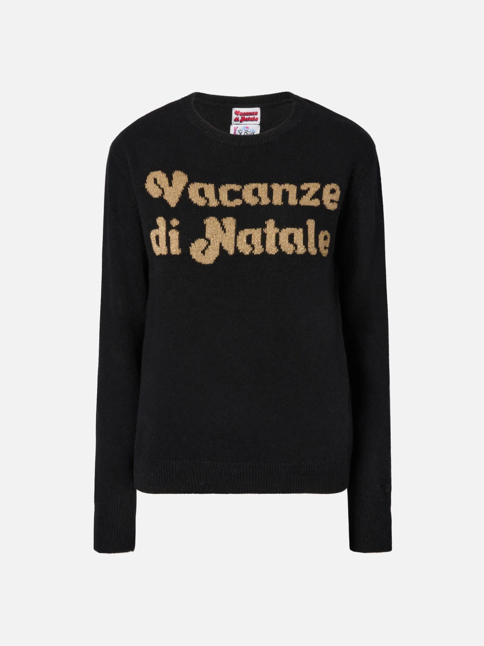 Maglione New Queen in misto cashmere nero con jacquard Vacanze di Natale | VACANZE DI NATALE SPECIAL EDITION QUE0010 00432I MC2 SAINT BARTH 