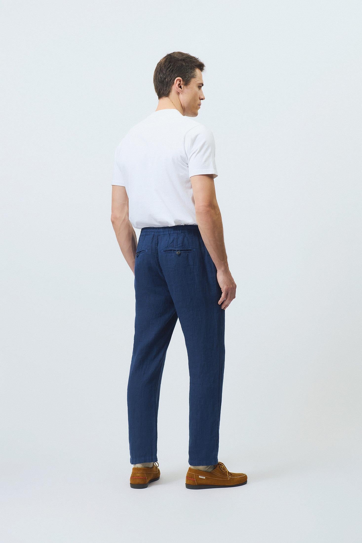Pantalone portofino heavy linen dyed Blue Navy RRU90301P4230569 C0048 ROY ROGER'S 