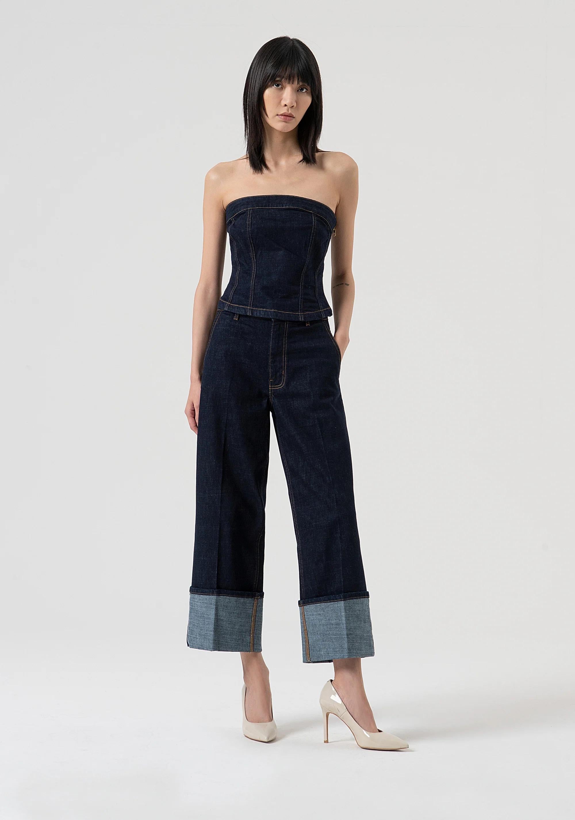 Fracomina Top senza maniche modello bustier in denim con lavaggio raw FP25WJ5007D40193 L23 FRACOMINA 