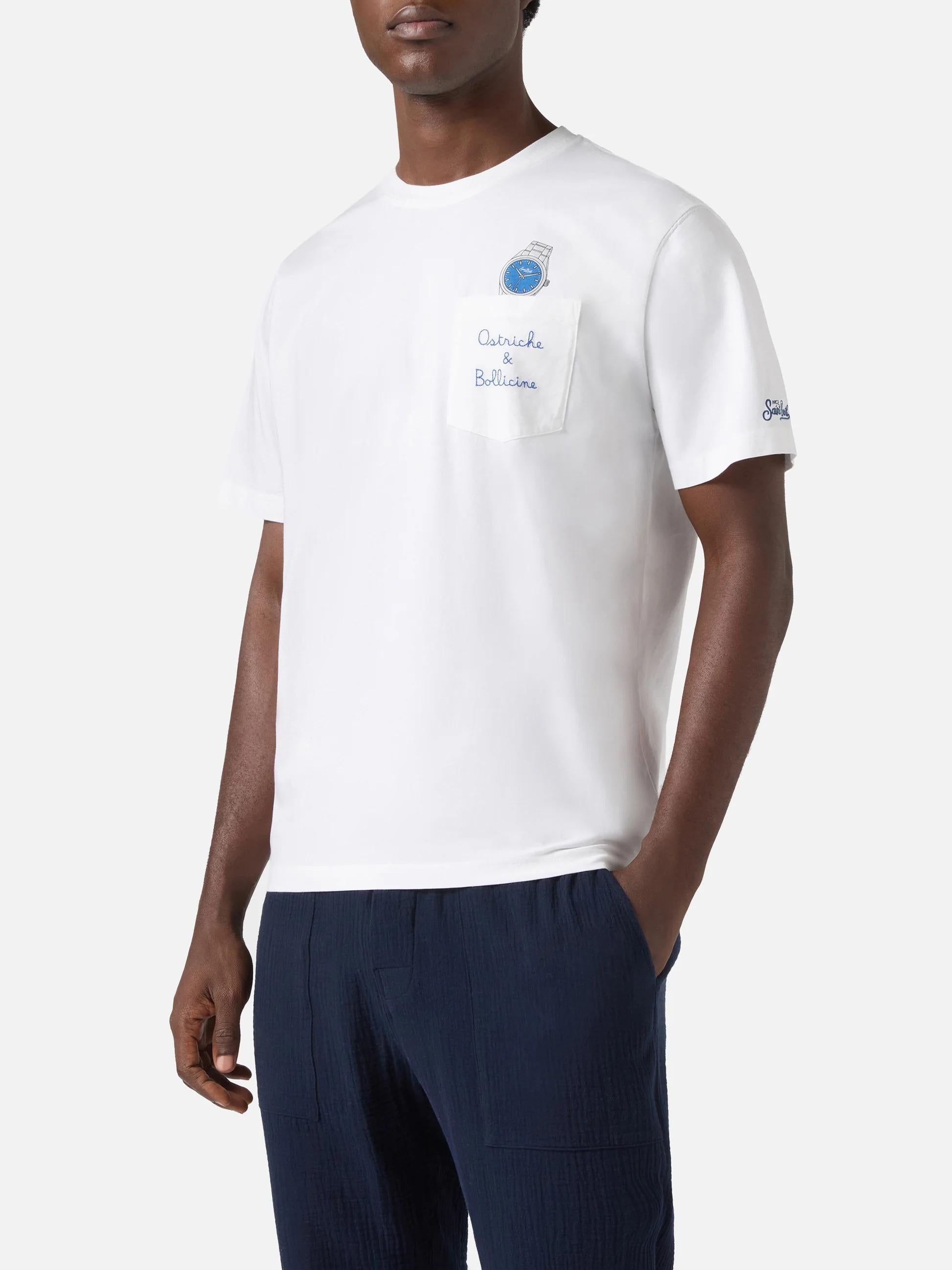 T-shirt Austin bianca con orologio e ricamo Ostriche e Bollicine AUS0001 04294L MC2 SAINT BARTH 
