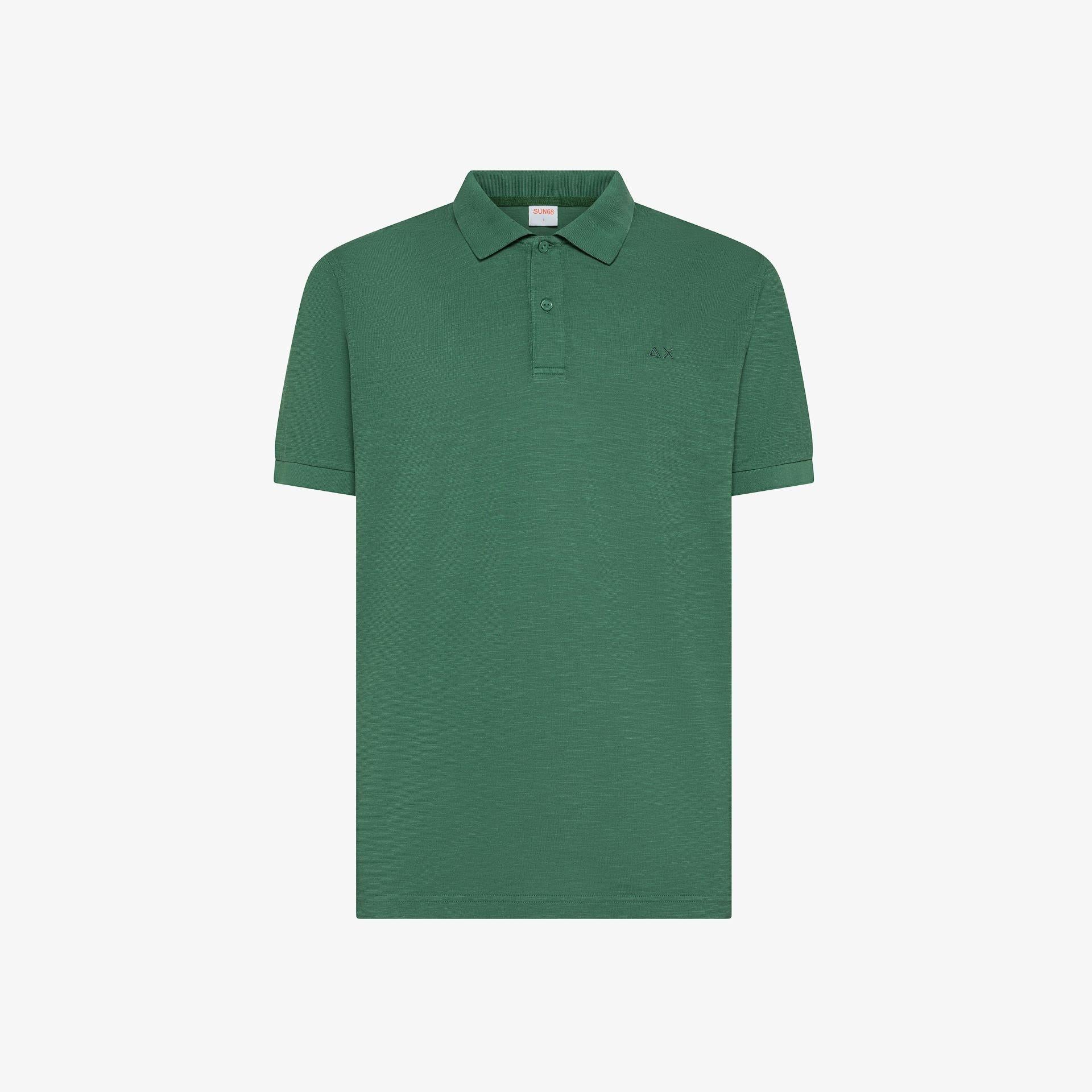 Polo con ricamo sul petto in cotone verde muschio A36135 95 SUN 68 