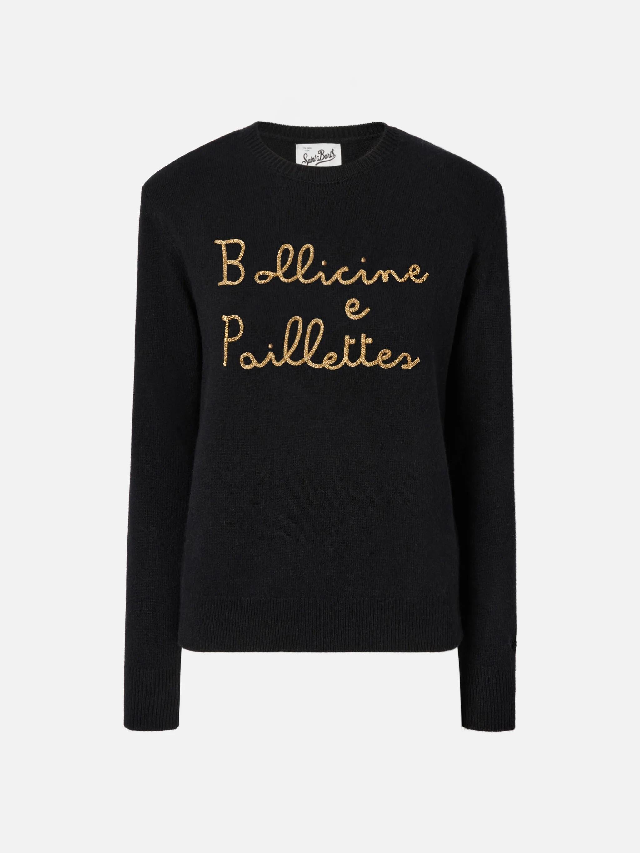 Maglione New Queen in misto cashmere nero con ricamo Bollicine e Pailettes QUE0010 0395I MC2 SAINT BARTH 