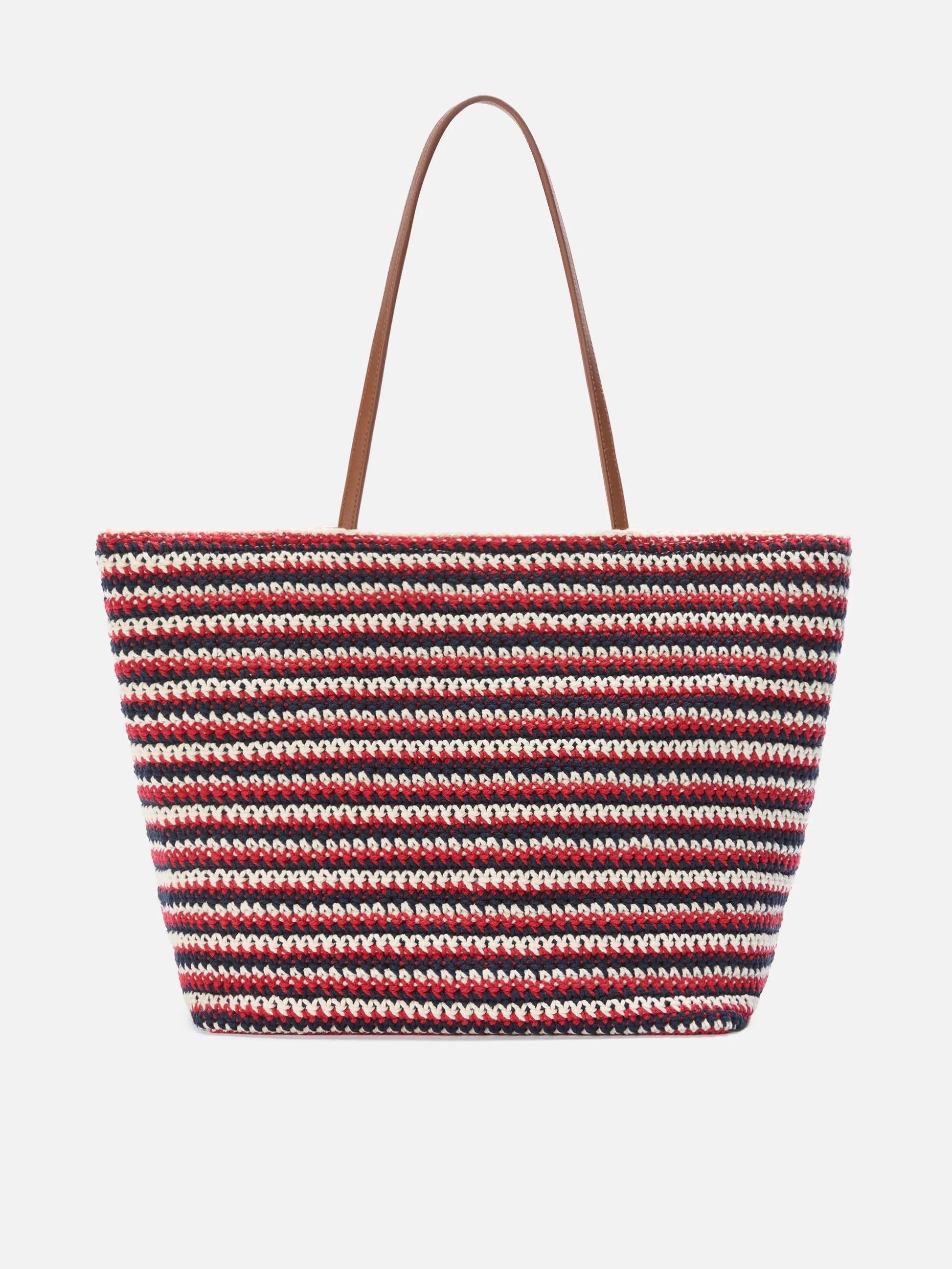 Borsa Tote Crochet a righe blu e rosse con logo ricamato CRO0007L 00593L MC2 SAINT BARTH 