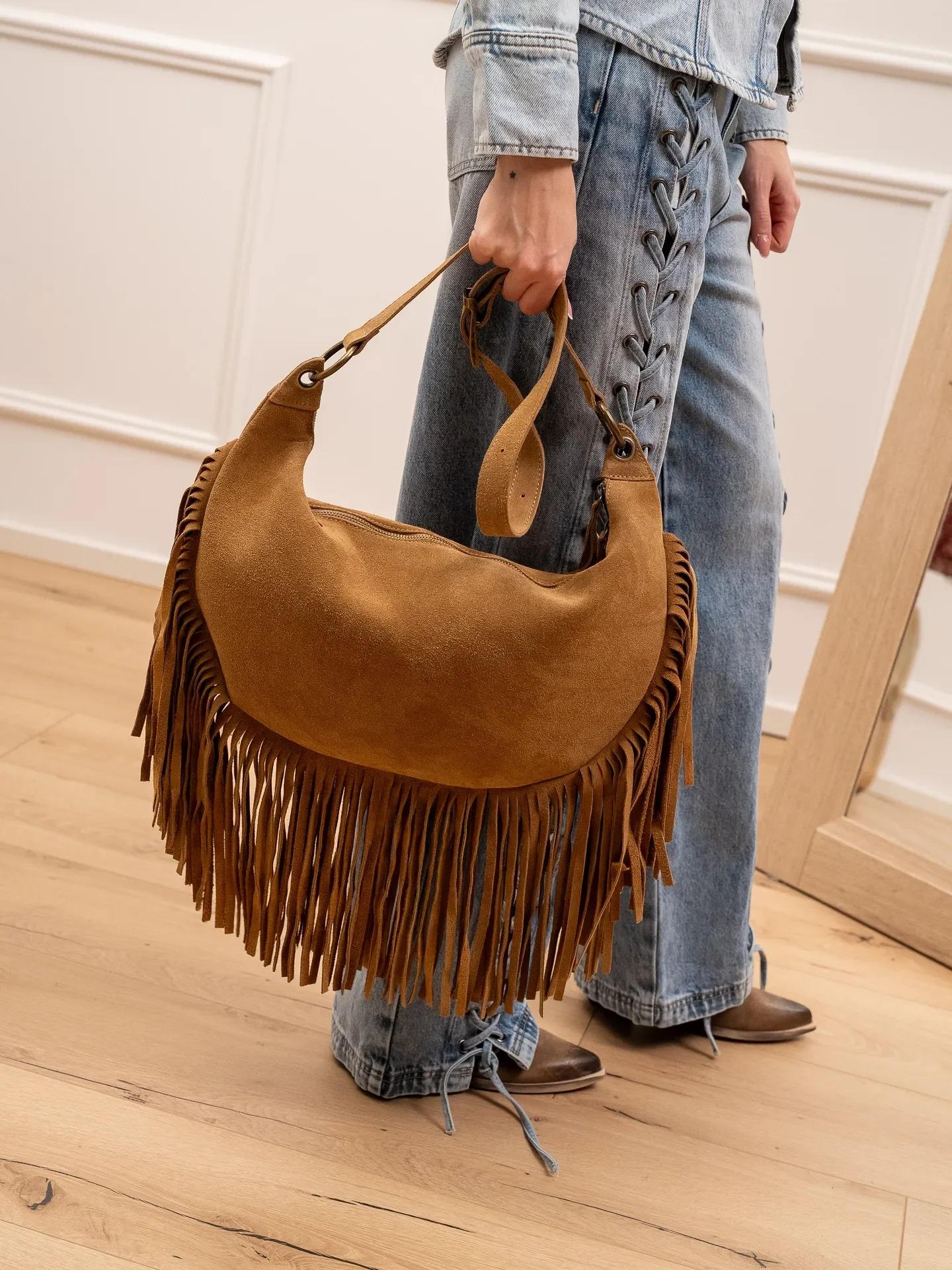 Vicolo<BR/>Borsa maxi in crosta camel con frange KAKI- Vicolo XAB0062 07 VICOLO 