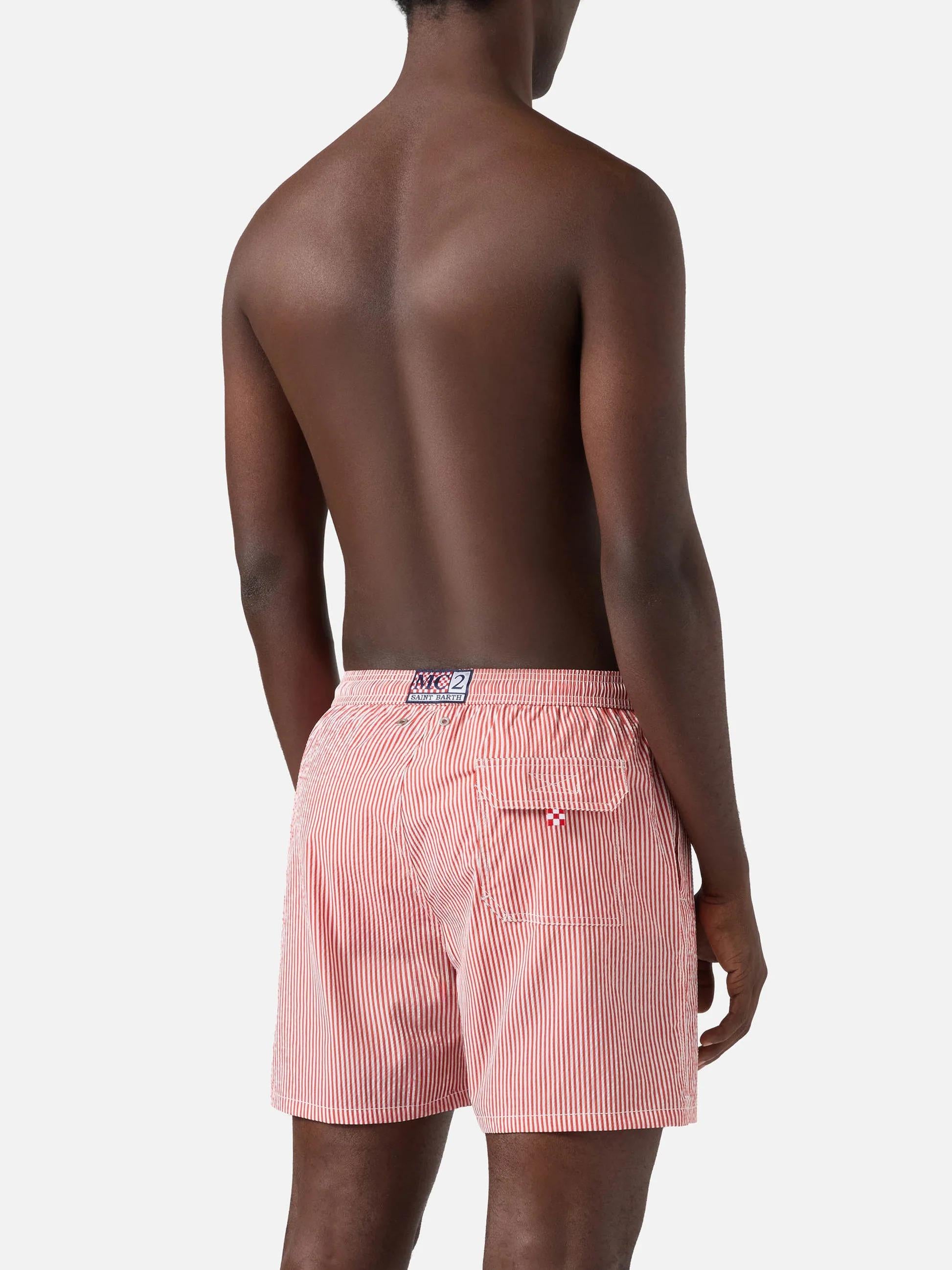 Costume mare Patmos in seersucker rigato rosso e bianco PATM001 01708L MC2 SAINT BARTH 