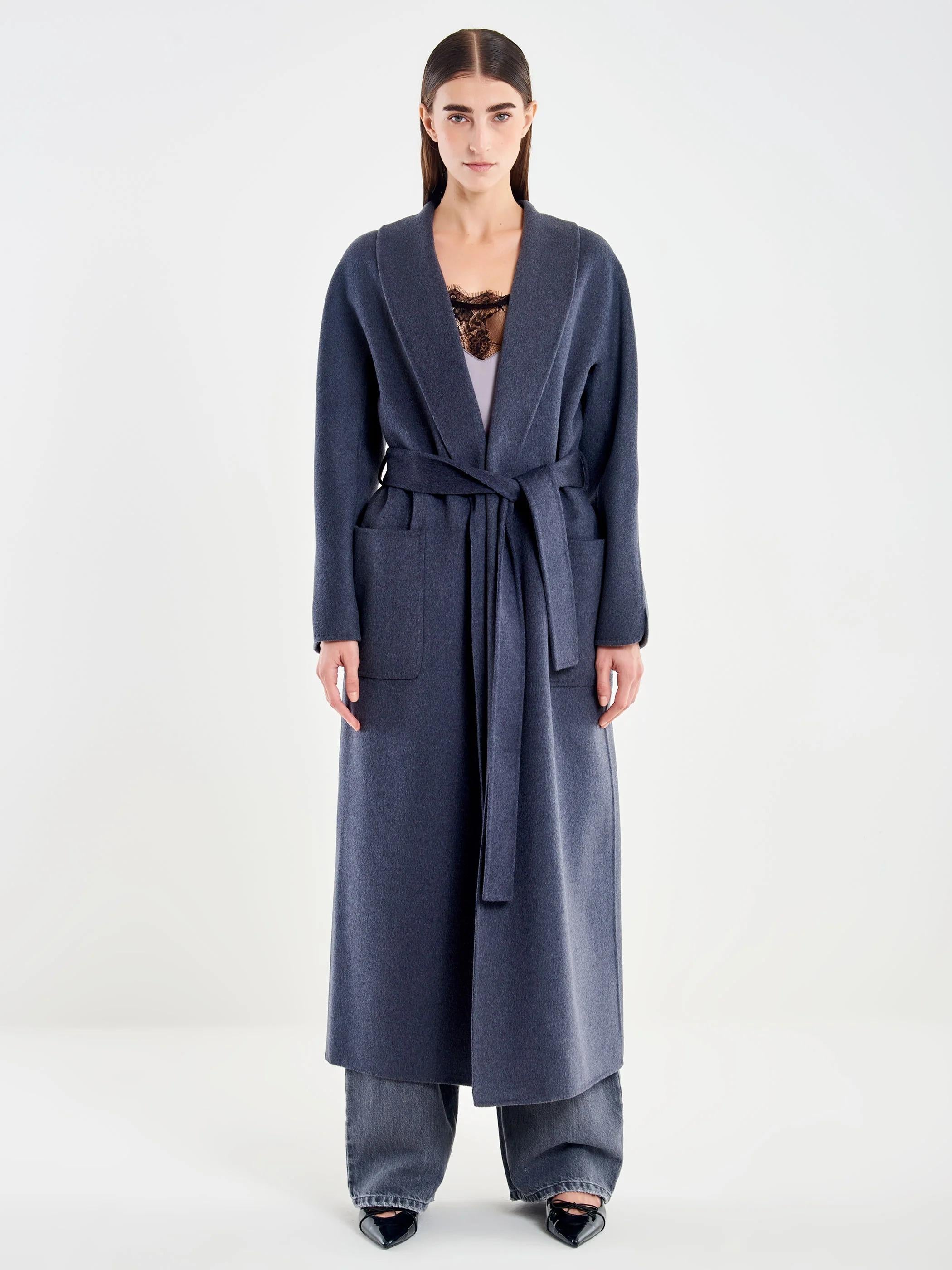 Cappotto Lungo con Cintura grigio antracite TF0004 GRIGIO VICOLO 