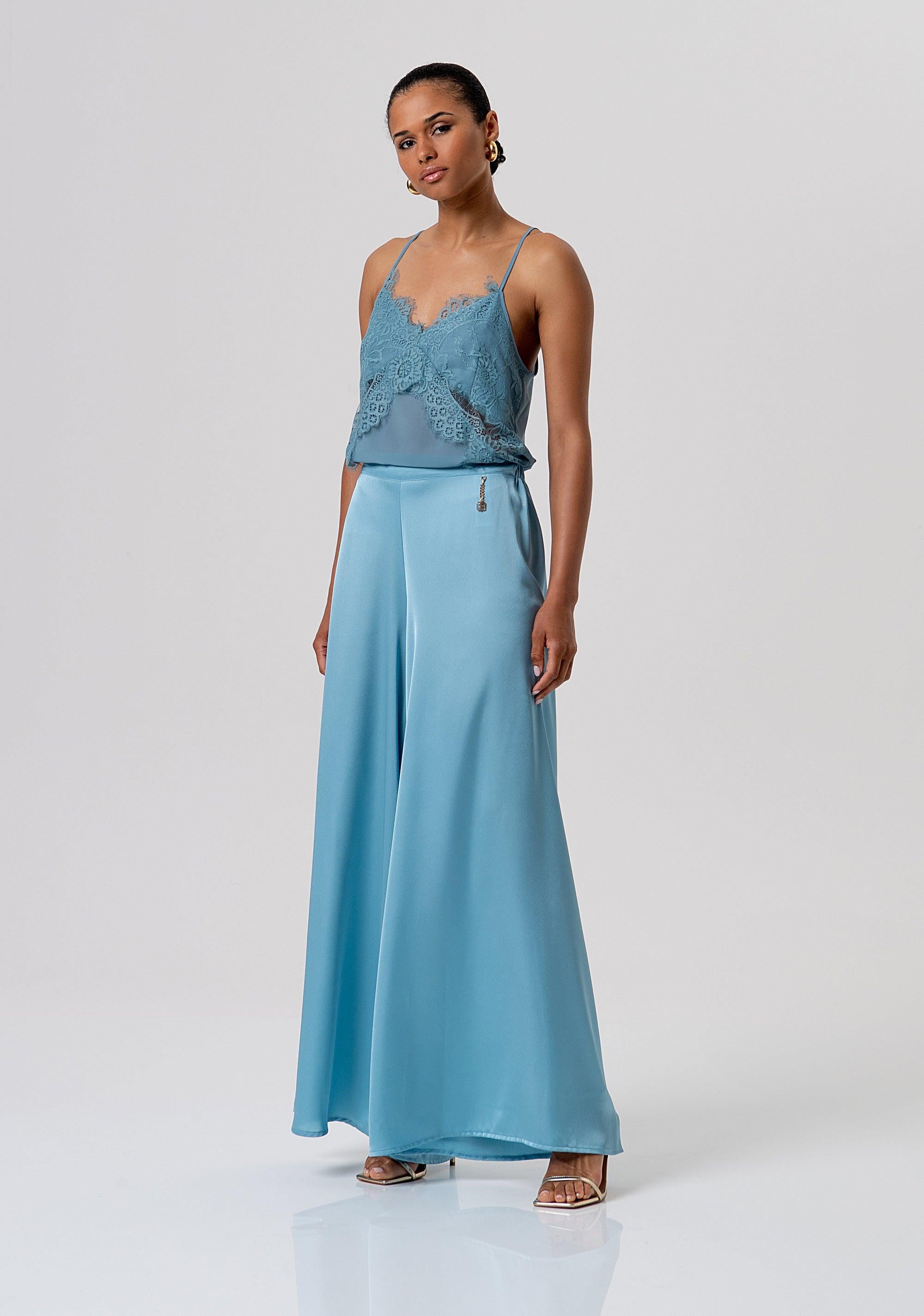 Pantalone flare a palazzo in raso dustyblue FQ26SV3010W41101 C33 FRACOMINA 