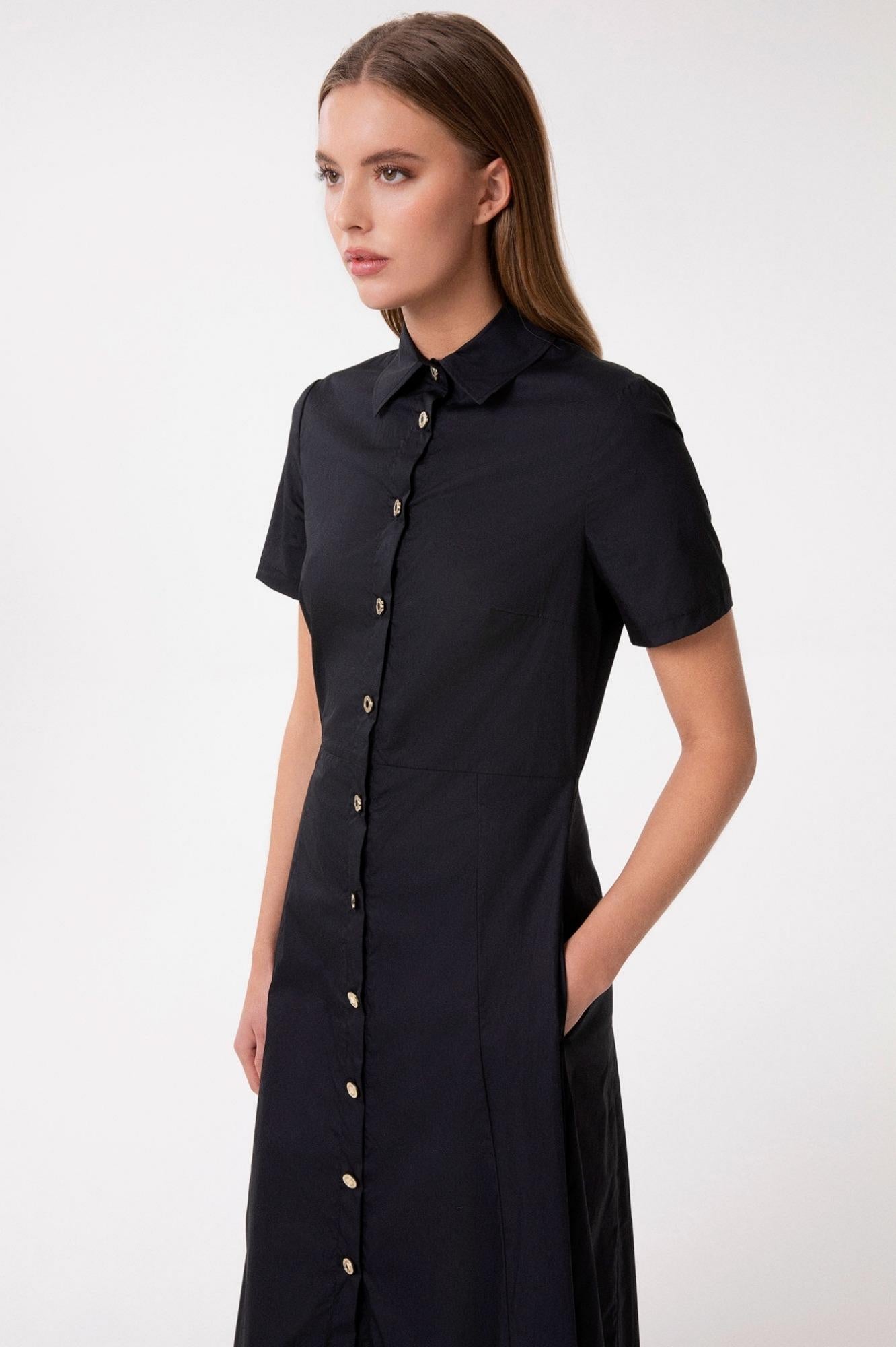 Abito Chemisier Midi A Mezza Manica Con Bottoni Oro  Nero - Gaëlle Paris GAABW09757-TMTL0028 NE01 GAELLE 