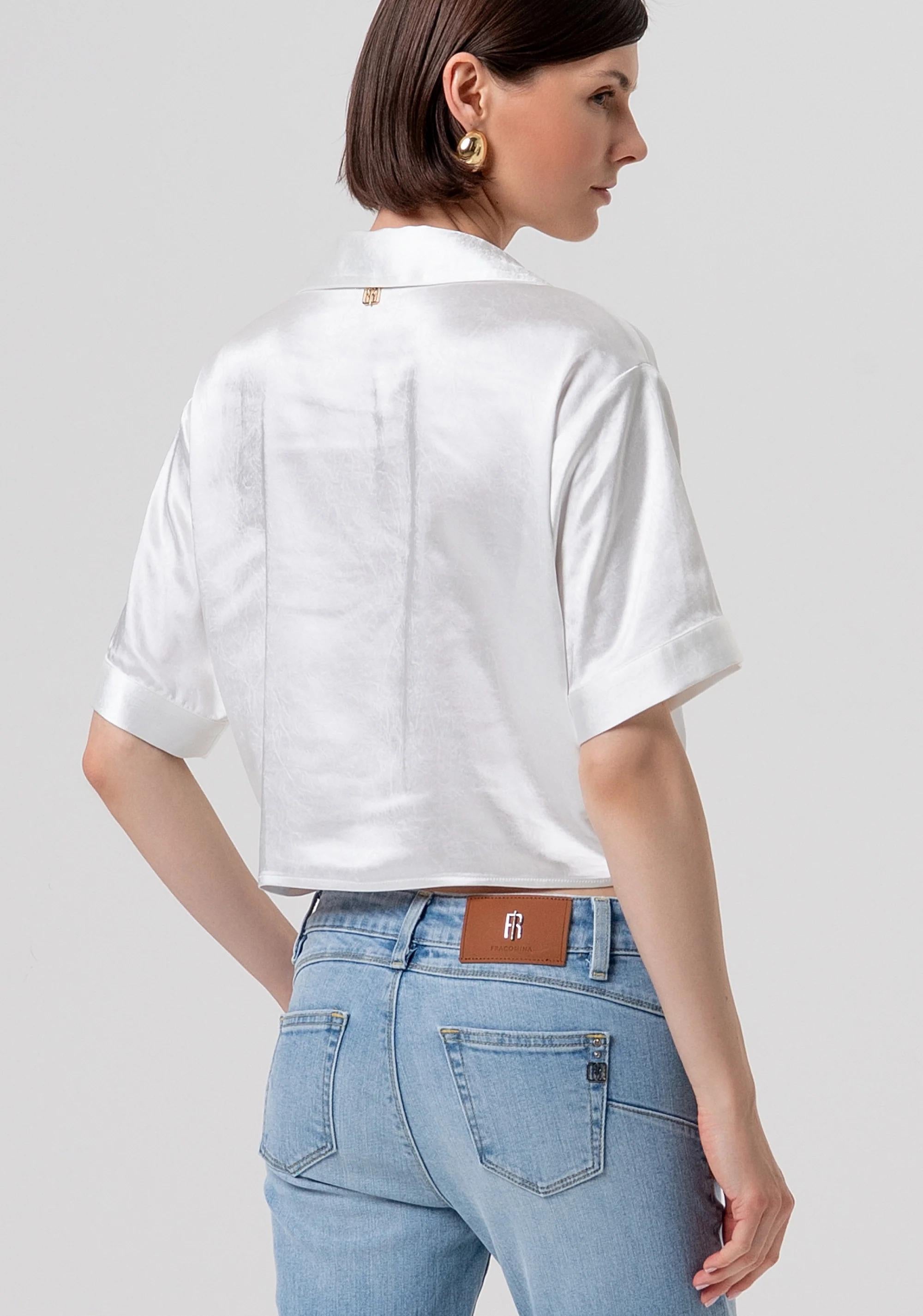 Camicia cropped in raso con nodo cream FR26ST6036W41101 108 FRACOMINA 