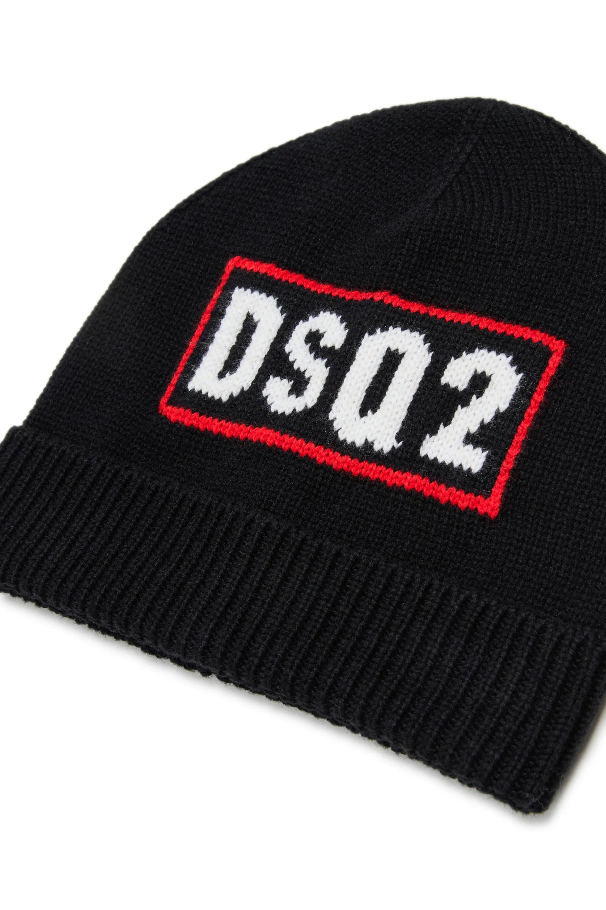 DSQUARED2<BR/>Berretto in misto lana con logo DSQ2 nero DQ3122-D0AFJ DQ900 DSQUARED KID 