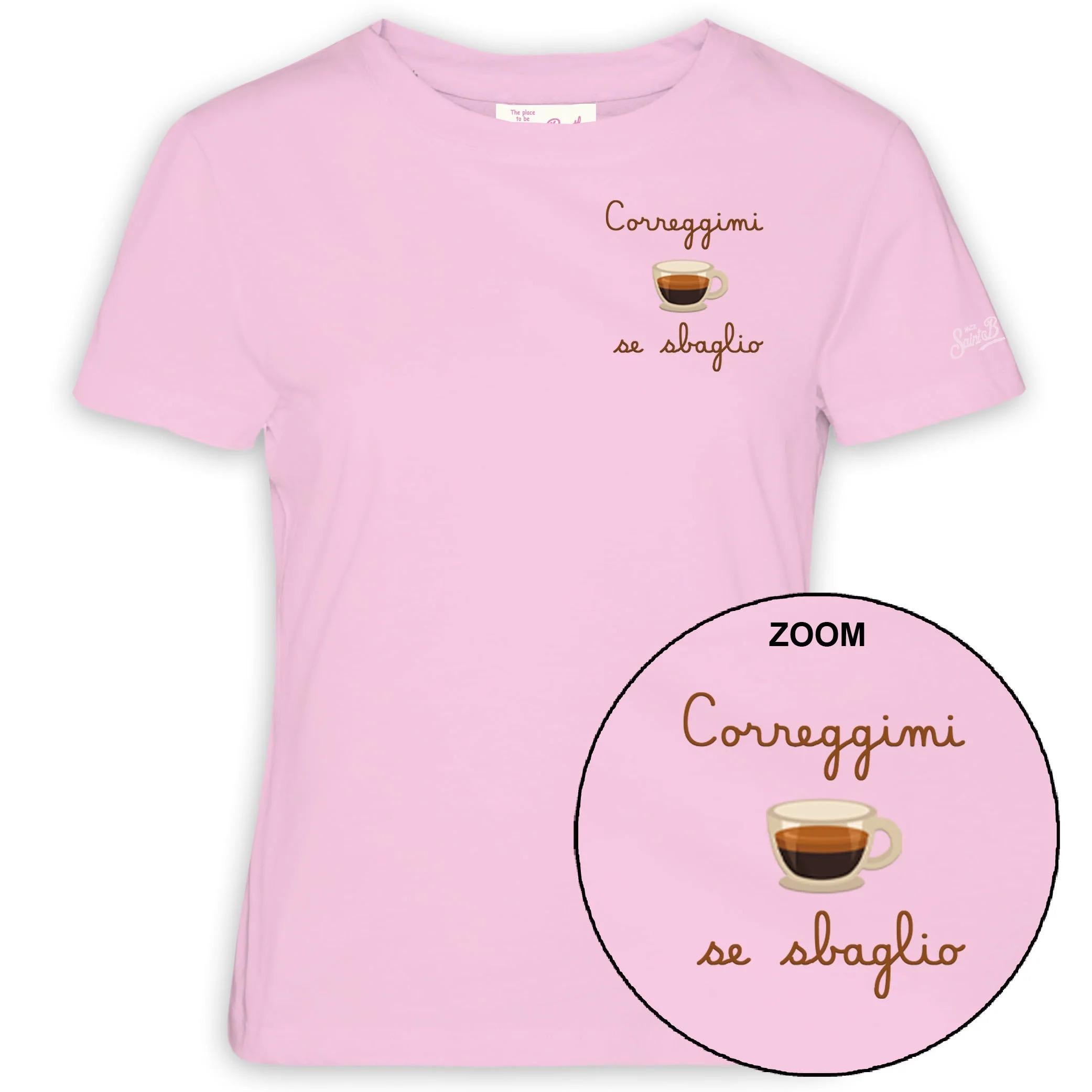 MC2 Saint Barth<BR/>T-Shirt in Cotone con Ricamo Correggimi se sbaglio Rosa EMI0001 09655L MC2 SAINT BARTH 