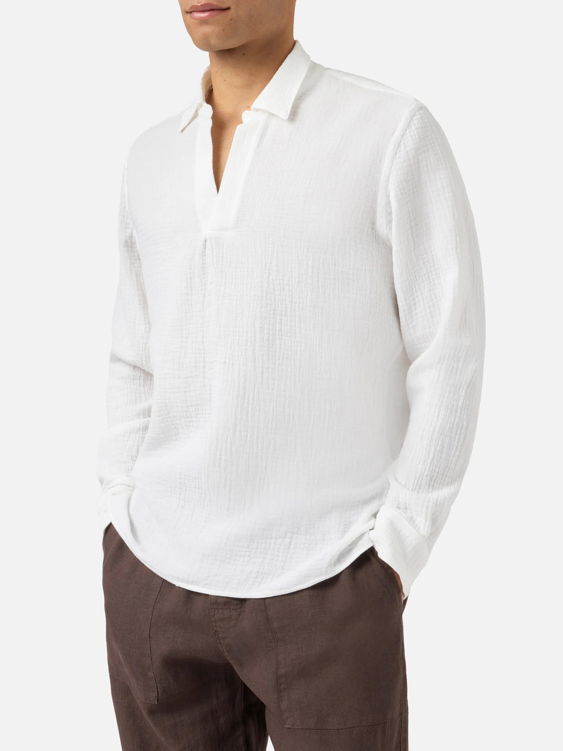 Polo Ventotene bianco a maniche lunghe in cotone waffle VNT0001 080039L MC2 SAINT BARTH 