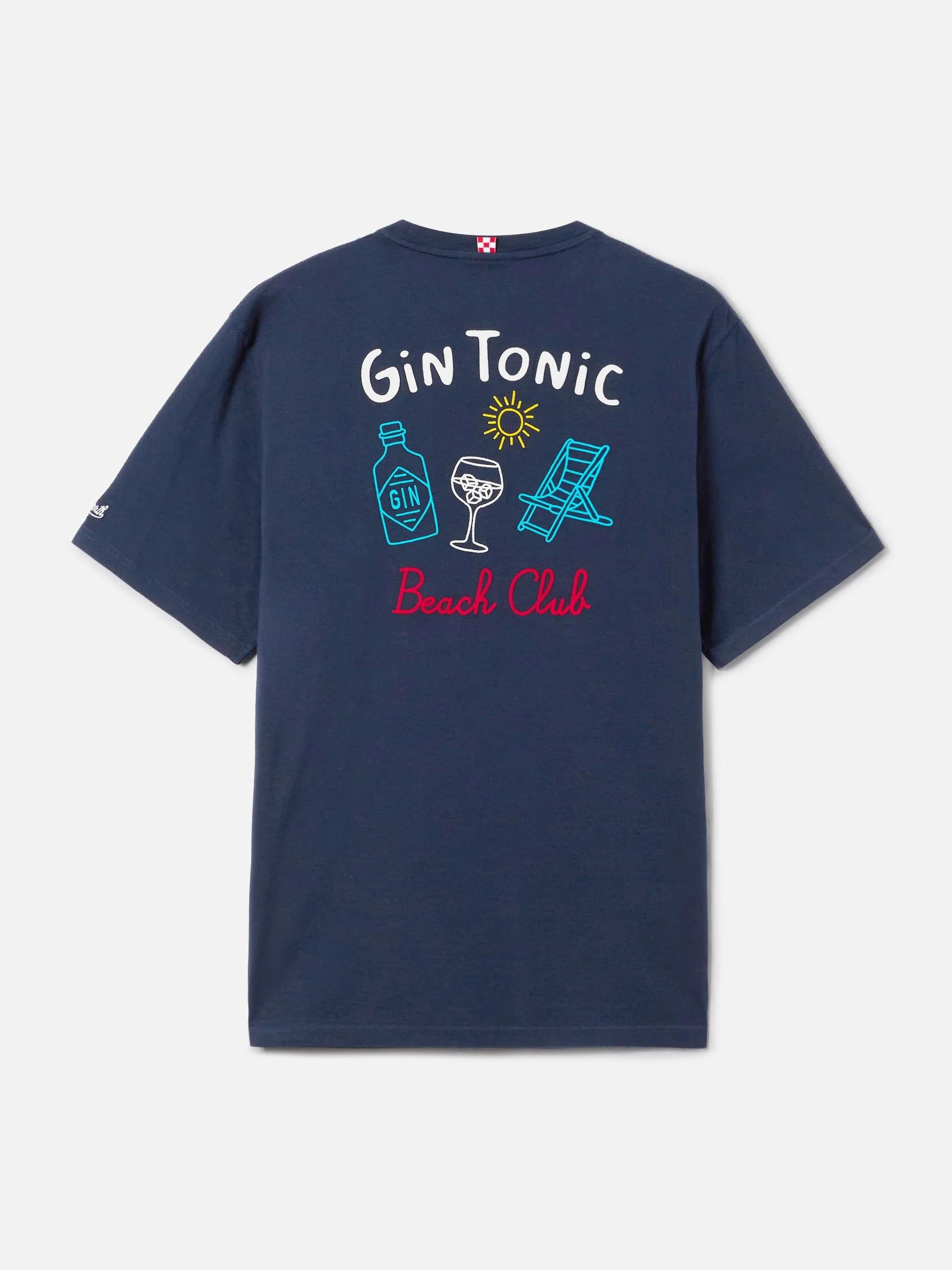 T-shirt Portland blu con ricamo Gin Tonic Beach Club fronte e retro PRL0002 00314L MC2 SAINT BARTH 
