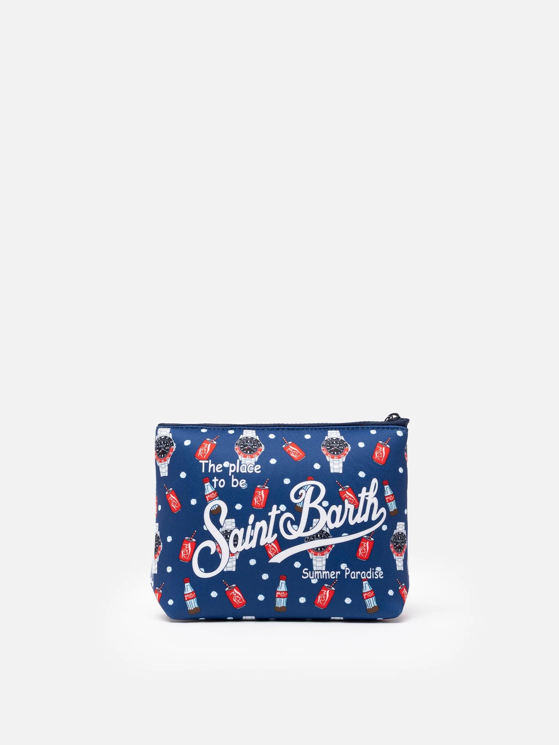 Pochette Aline in scuba con stampa orologi e cola ALIN001 07717L MC2 SAINT BARTH 
