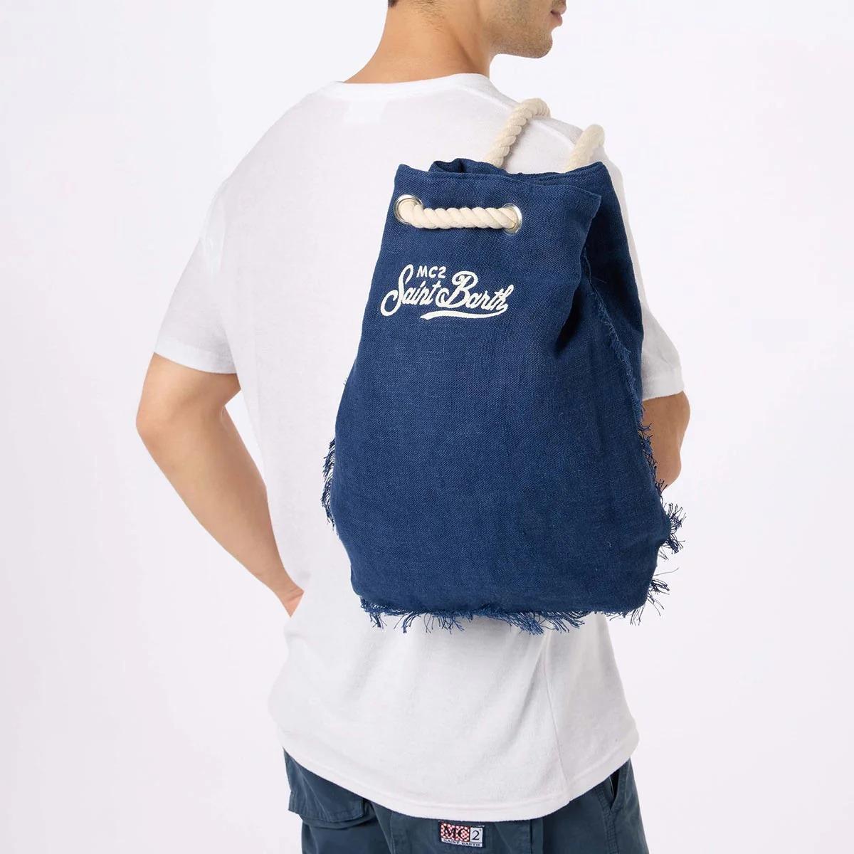 Zaino Boat in lino blu con logo stampato BOBP002 01249L MC2 SAINT BARTH 