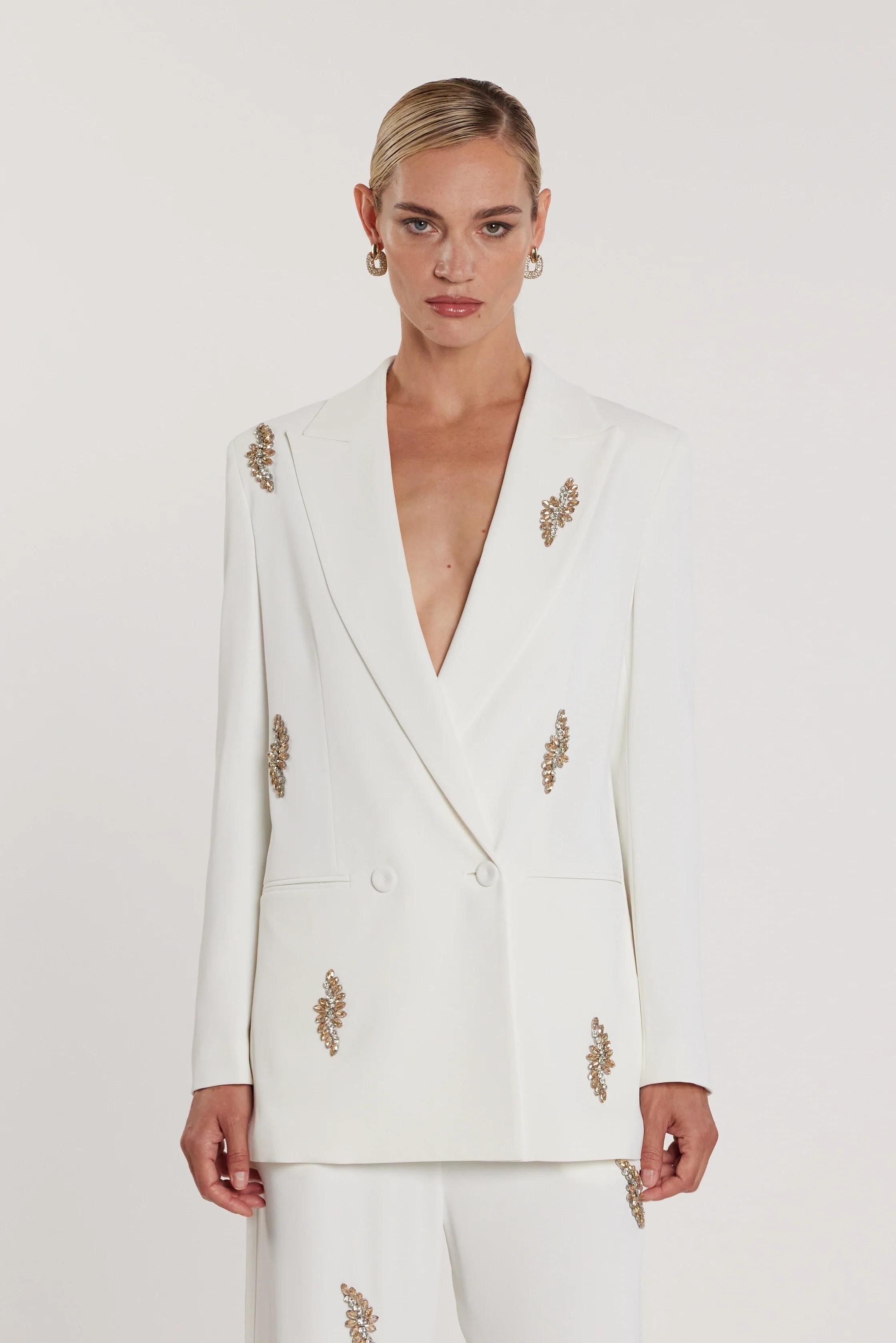 RELISH Giacca DULEDAM maniche lunghe doppia abbottonatura con applicazioni strass MILK RCP2605006004 1101 RELISH 