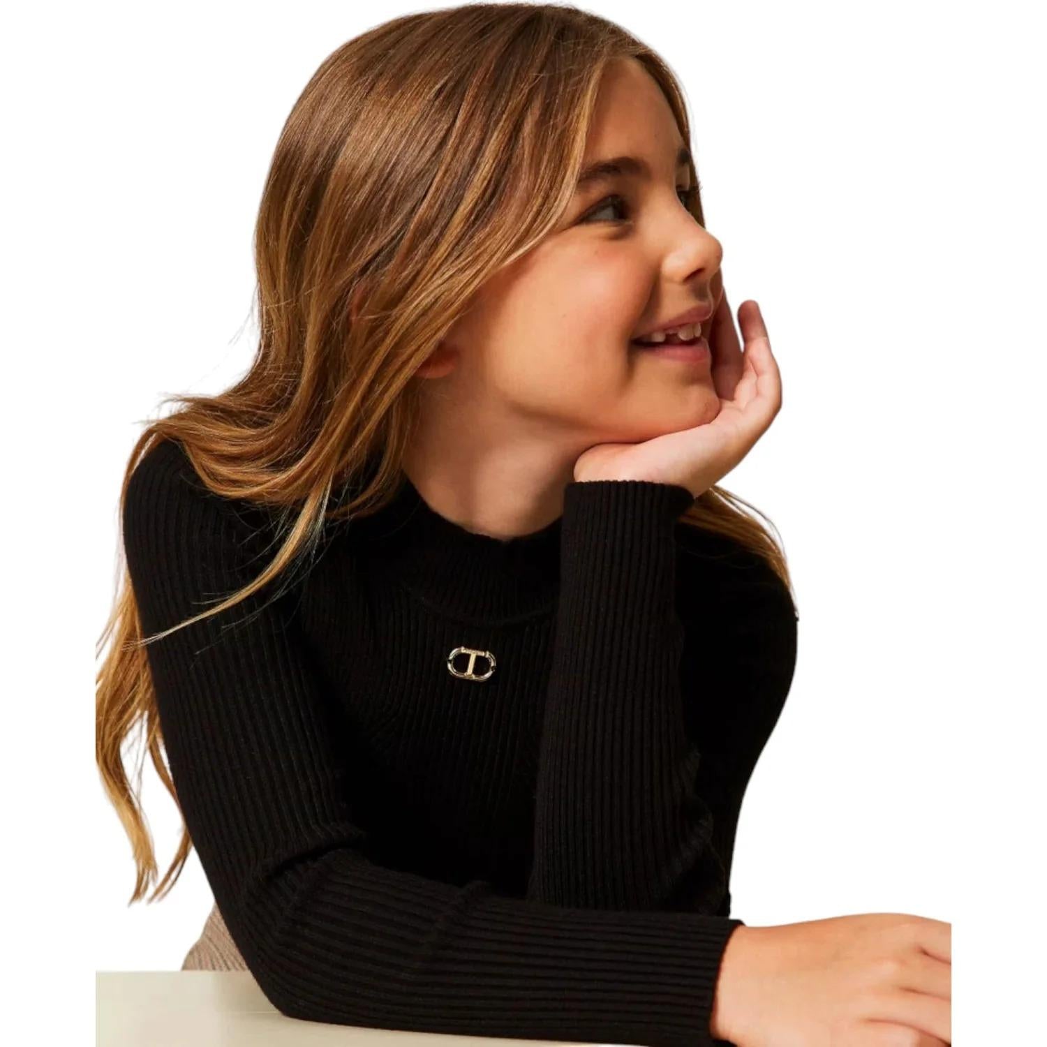 Maglia lupetto a costine con Oval T nero 252GJ3042 00006 TWINSET 