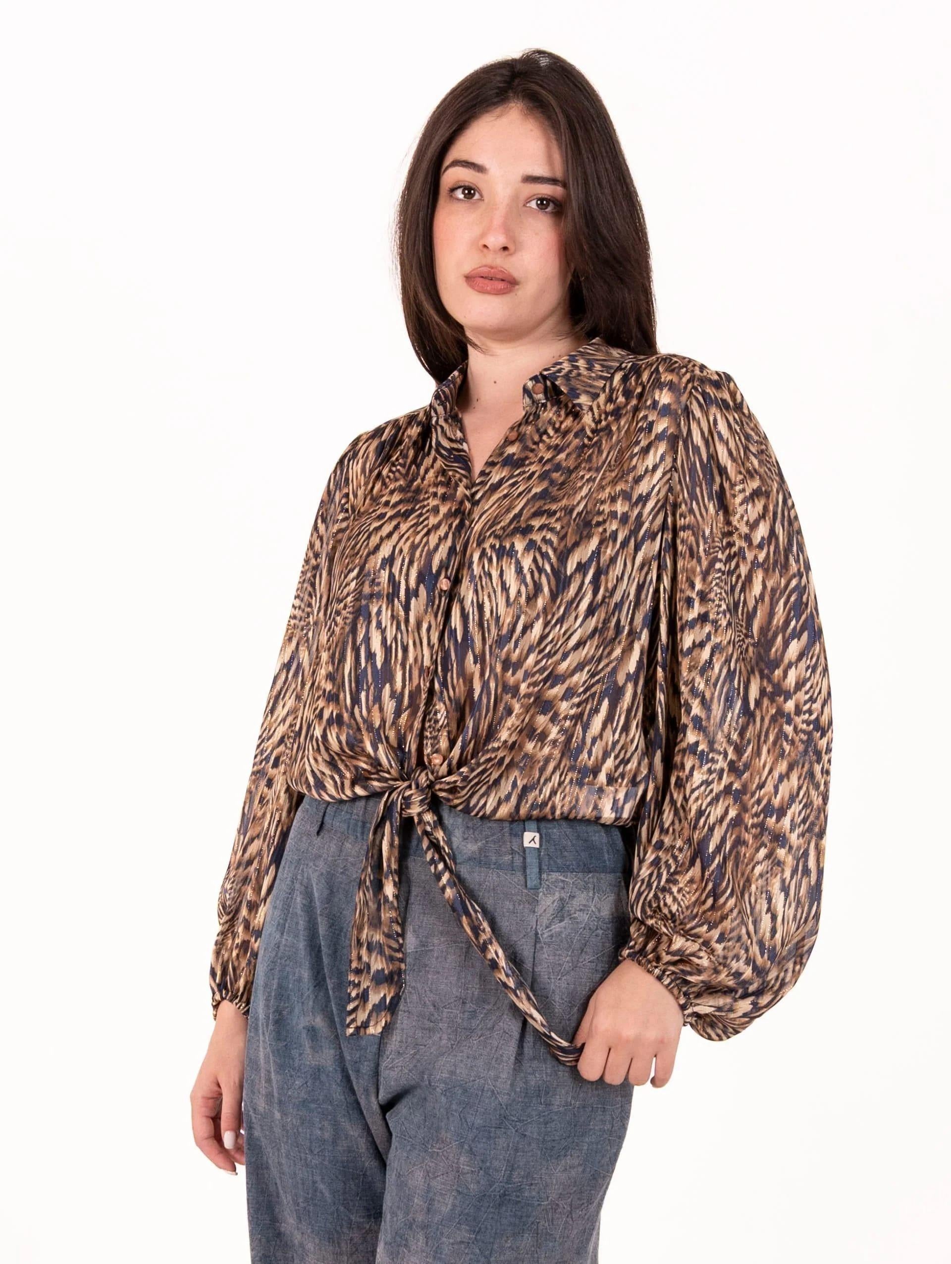 Camicia Traffic People Maku Lurex Blu ALB12599 008 TRAFFIC PEOPLE 