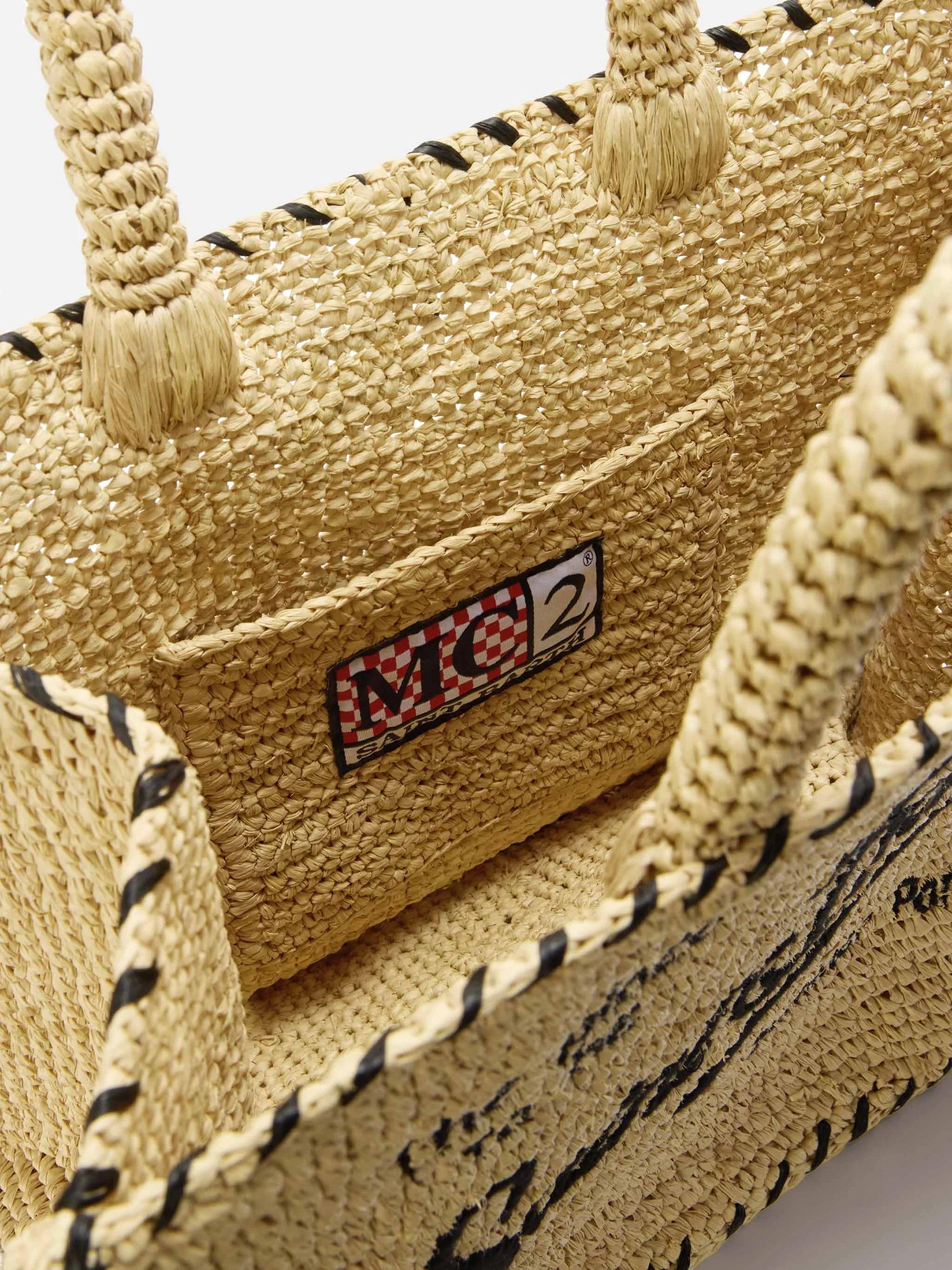 Borsa Colette in raffia beige con logo ricamato nero e nappetta COL0013 09045L MC2 SAINT BARTH 