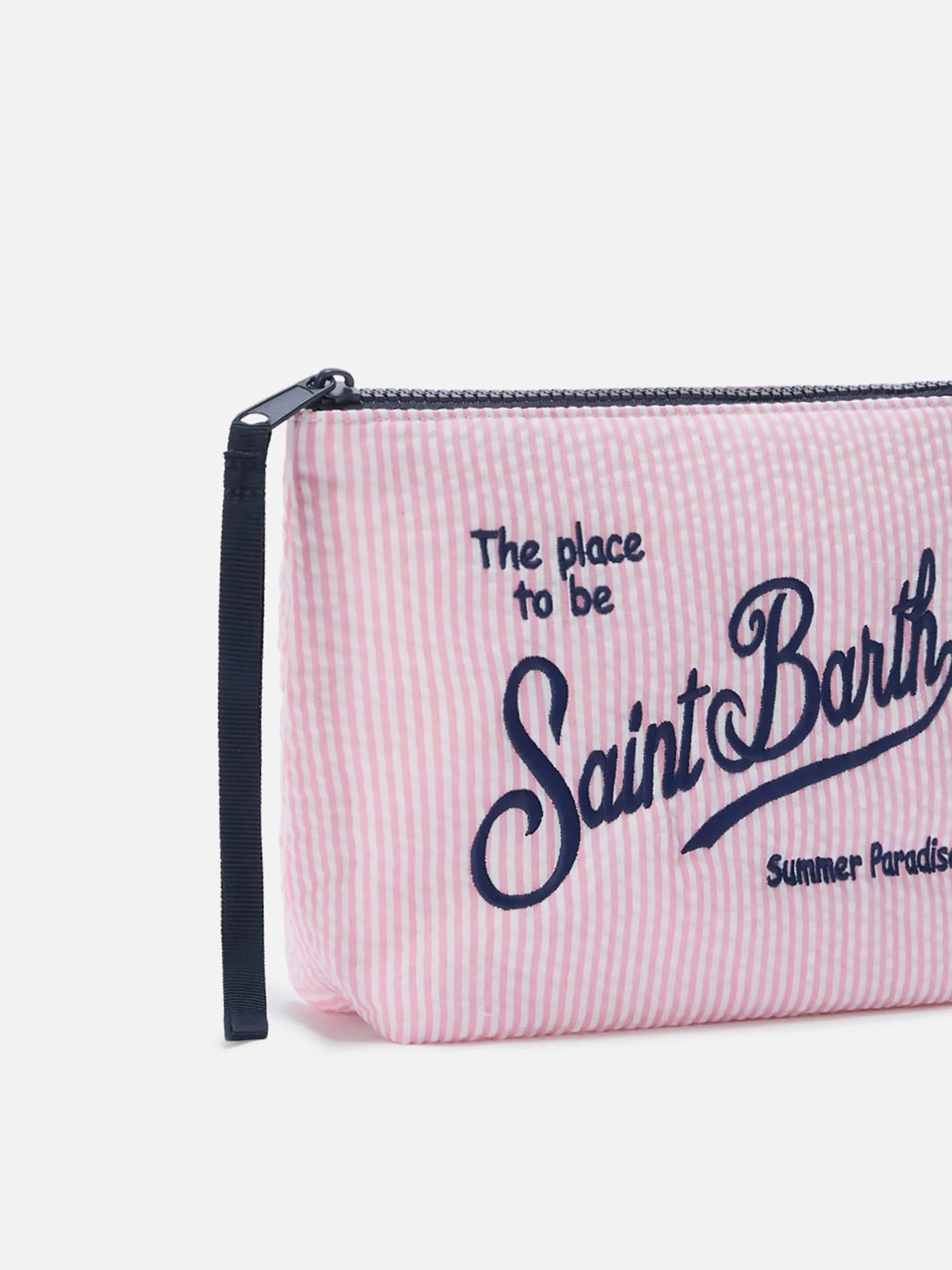 Pochette Aline in cotone seersucker a righe rosa ALI0049 00376L MC2 SAINT BARTH 