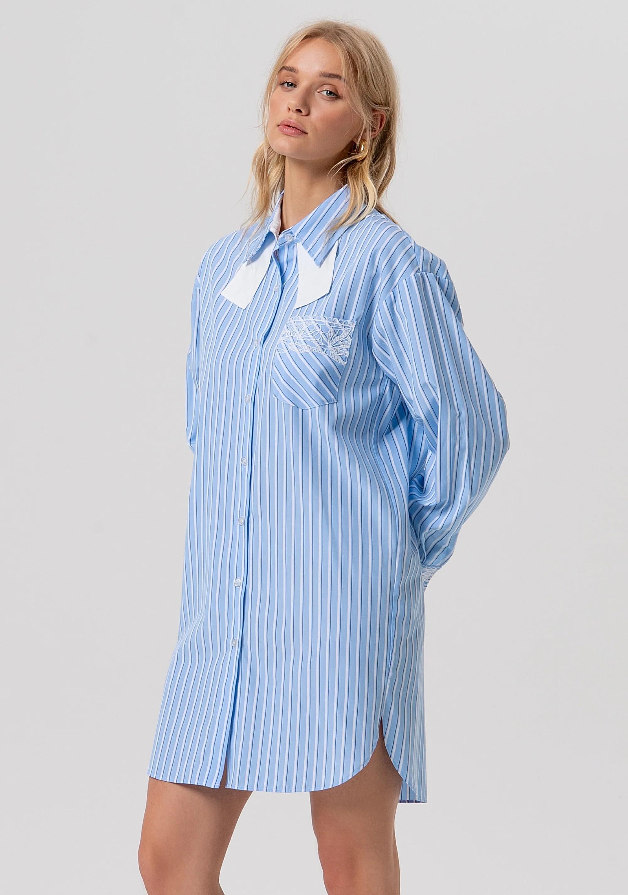 Camicia over lunga a righe whitelightblue FR26ST6029W827N8 I24 FRACOMINA 