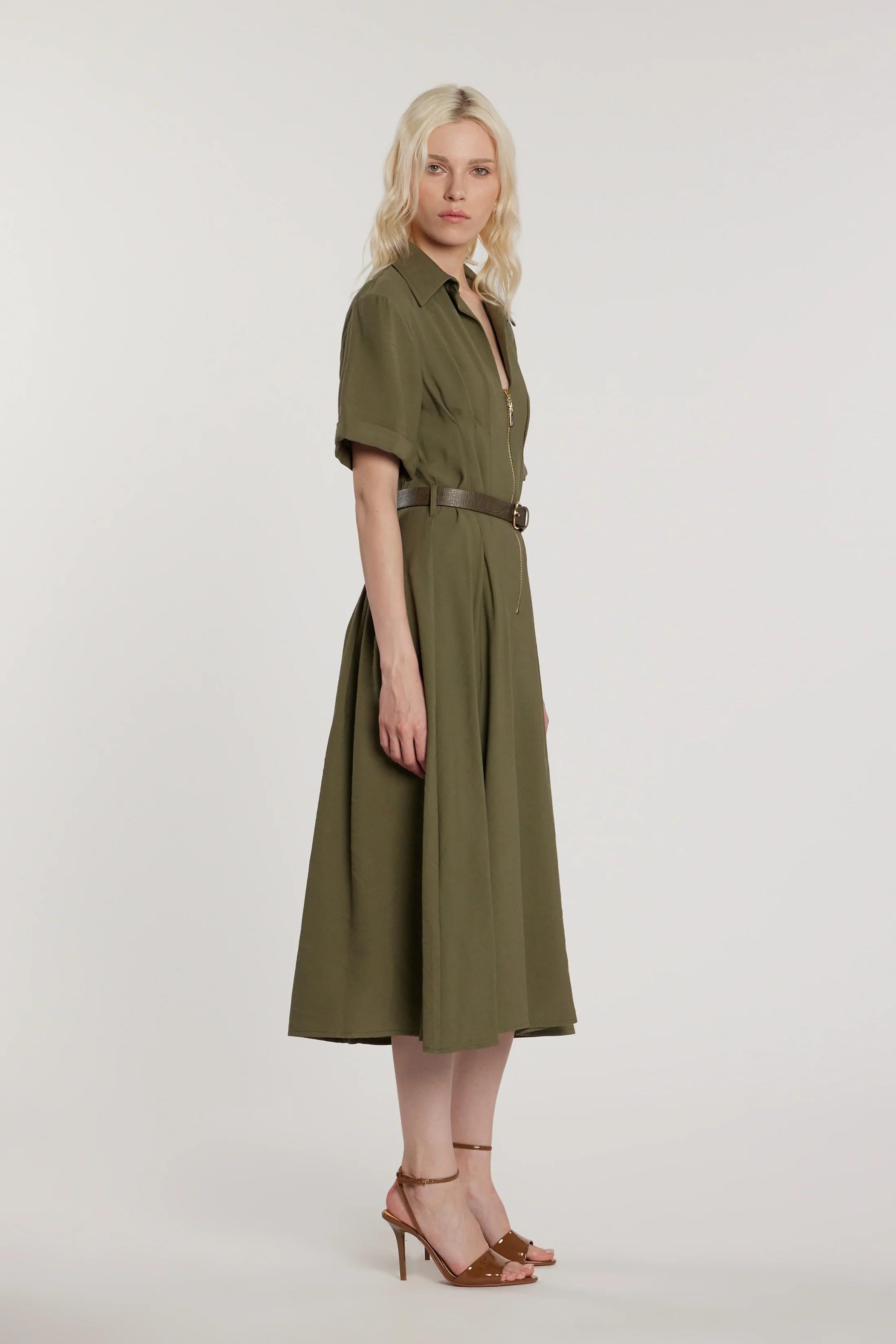 RELISH Abito CORINNES midi maniche lunghe con risvolto più zip più cintura CAPULET OLIVE RDP2609303046 1871 RELISH 