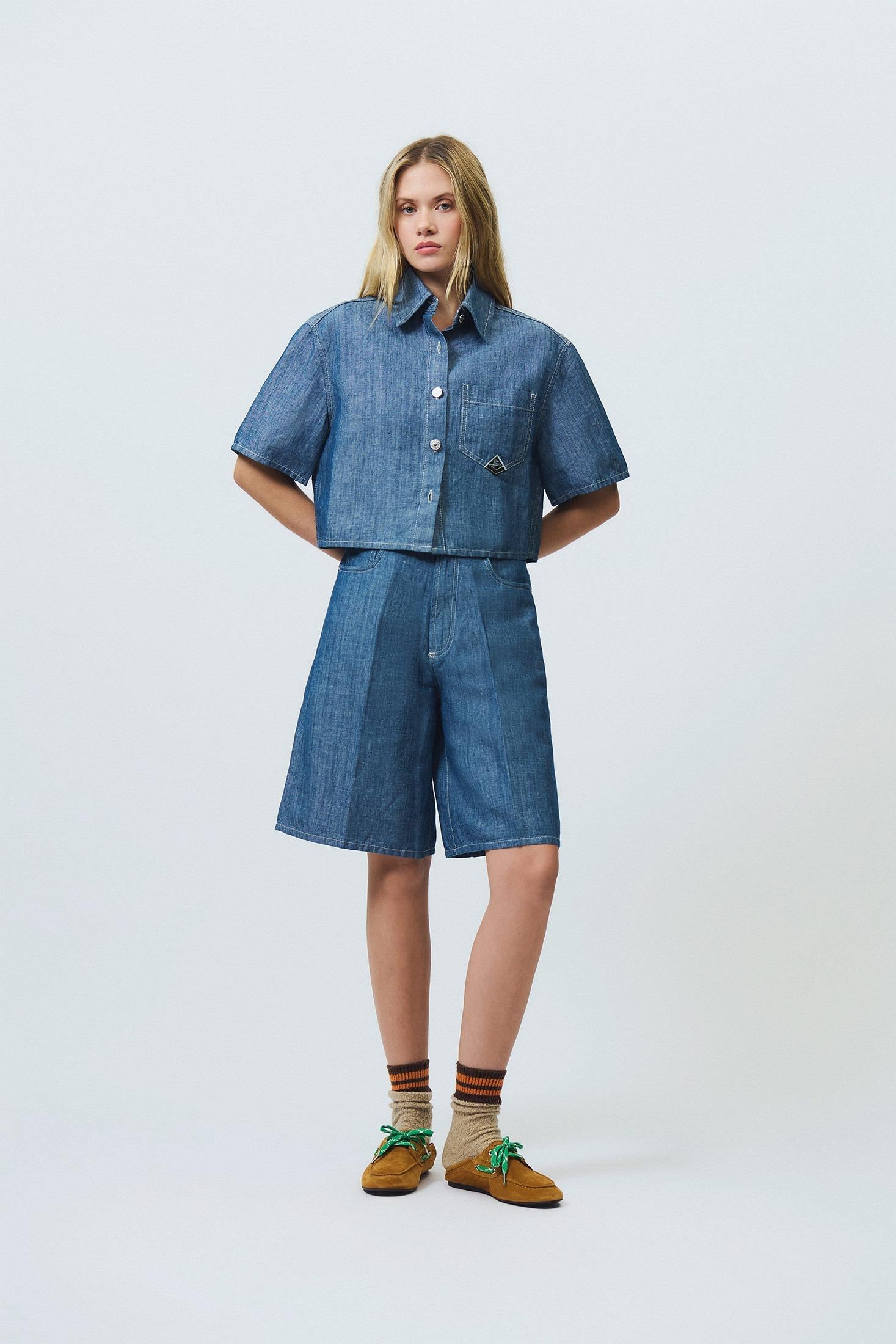 Camicia Roy Roger's chambray cotton linen rinse RND90141D7380021 C0090 ROY ROGER'S 