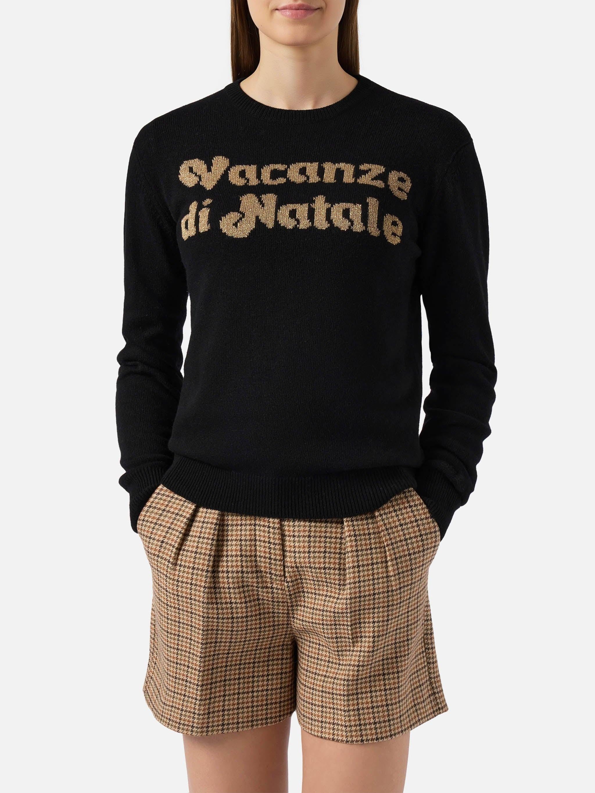 Maglione New Queen in misto cashmere nero con jacquard Vacanze di Natale | VACANZE DI NATALE SPECIAL EDITION QUE0010 00432I MC2 SAINT BARTH 