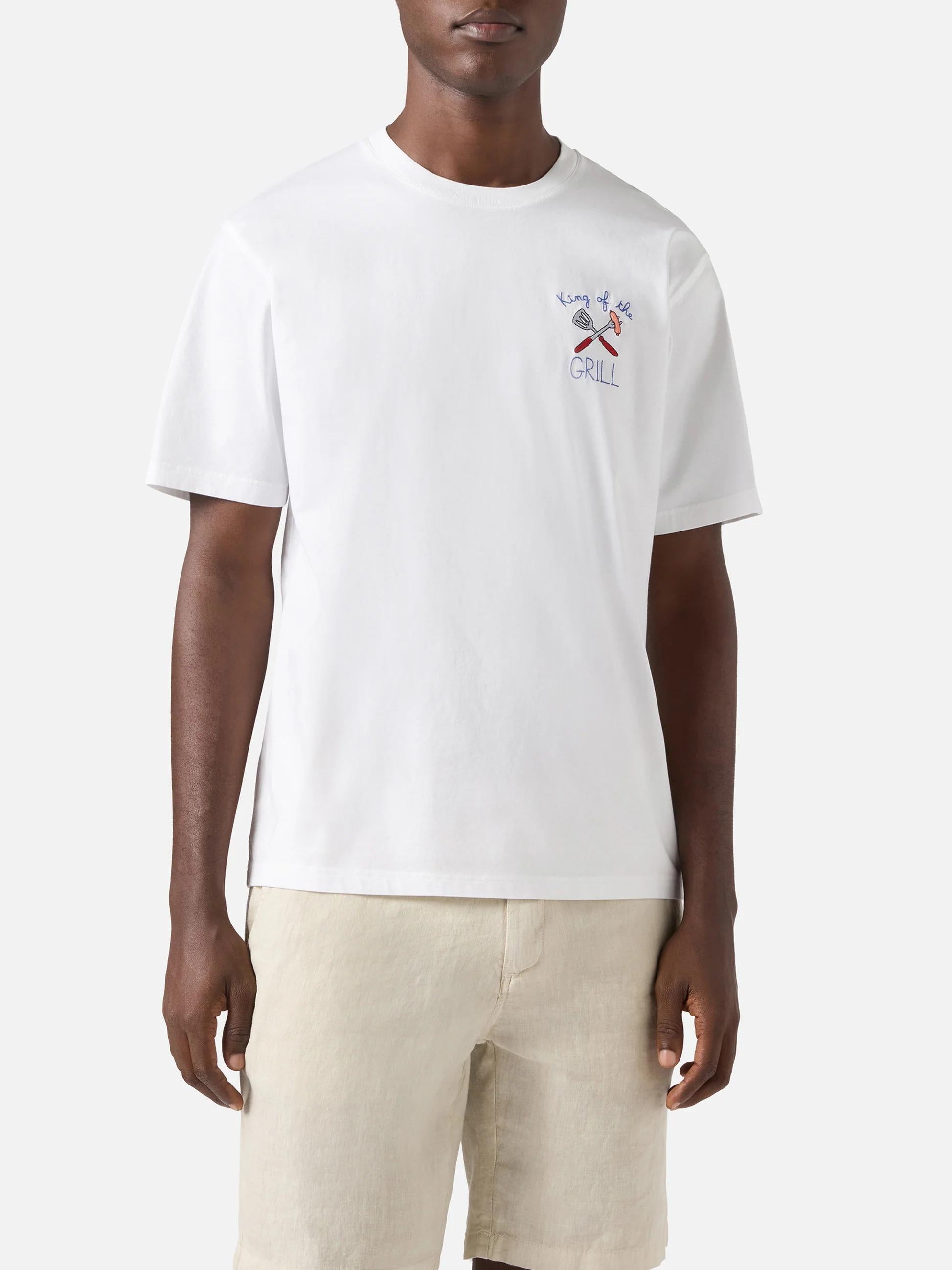 T-shirt Portofino bianca con ricamo King Of The Grill POT0001 04334L MC2 SAINT BARTH 