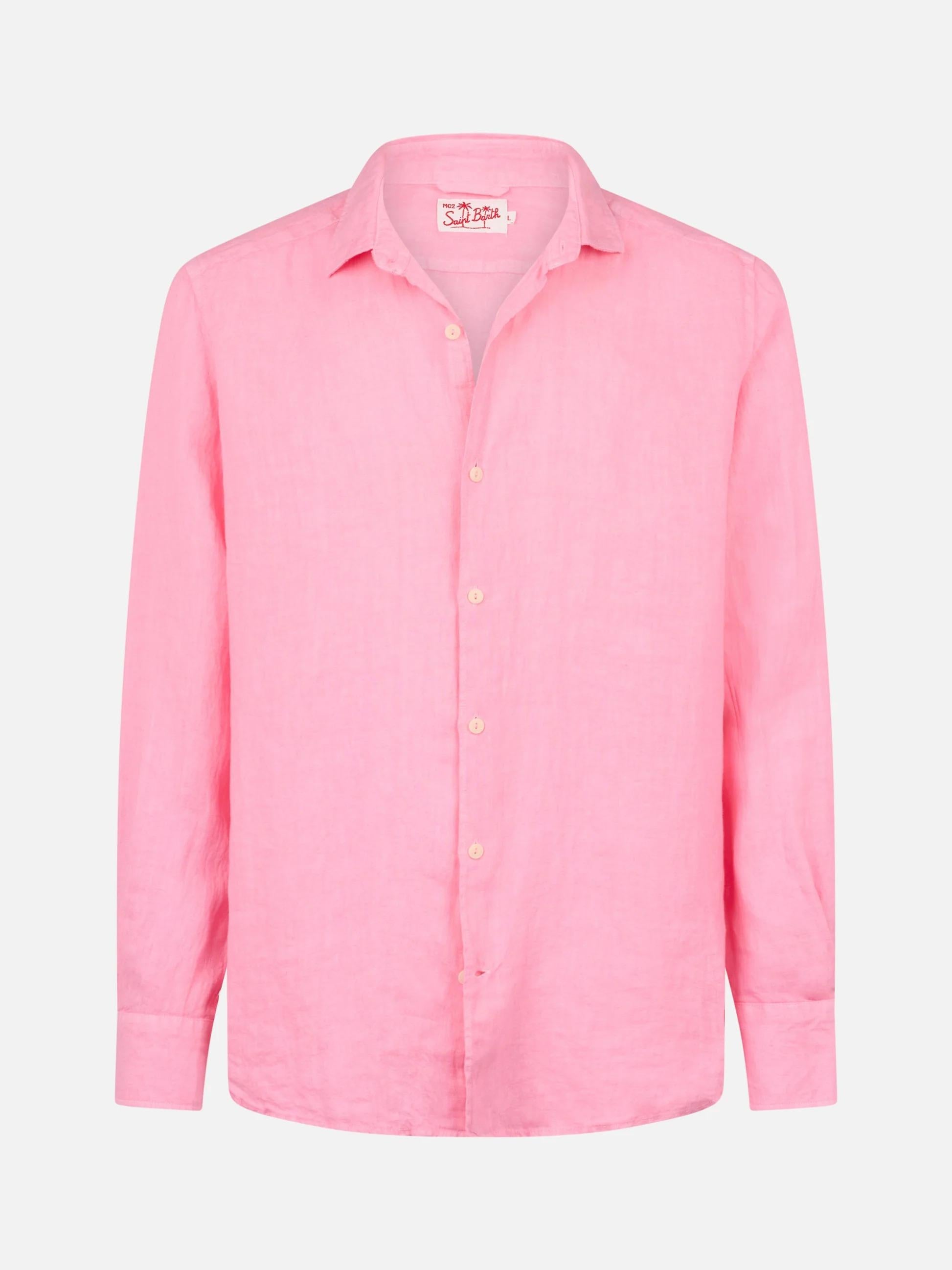 Camicia Pamplona in lino rosa tinta unita PAMP001 00142L MC2 SAINT BARTH 