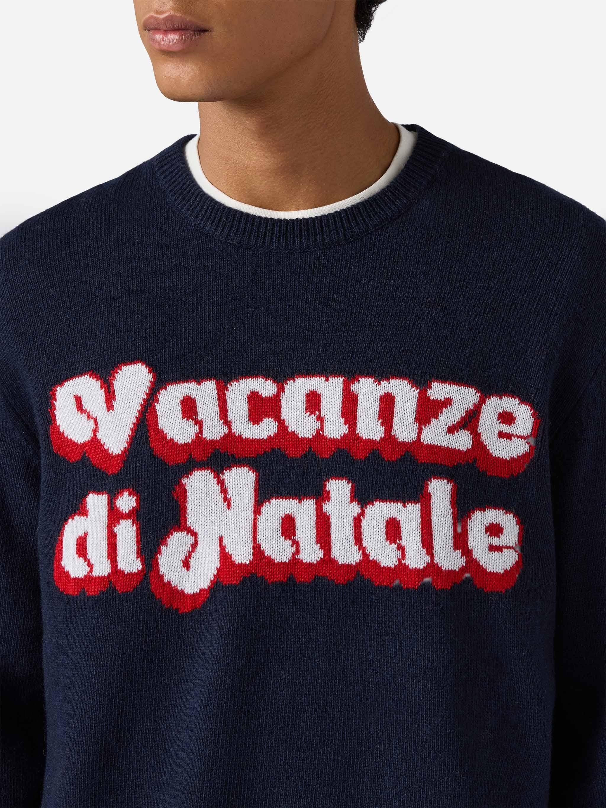 Blue sweater Heron with Vacanze di Natale logo jacquard | VACANZE DI NATALE SPECIAL EDITION HER0001 00013I MC2 SAINT BARTH 